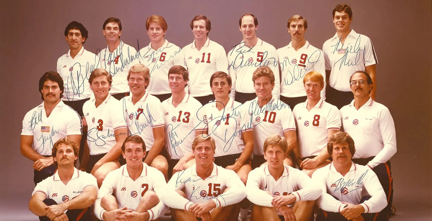 Marlowe (middle row, third from right) served as team captain for the 1984 Olympics. Photo courtesy USA Volleyball
