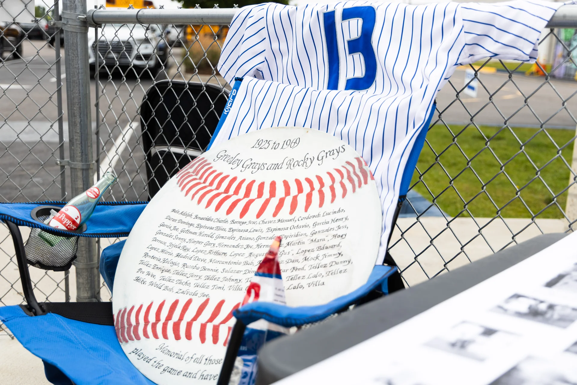 A chair at the 100 year anniversary game honoring the Greeley Grays players who have passed away. Photo: Amanda Horvath, Rocky Mountain PBS