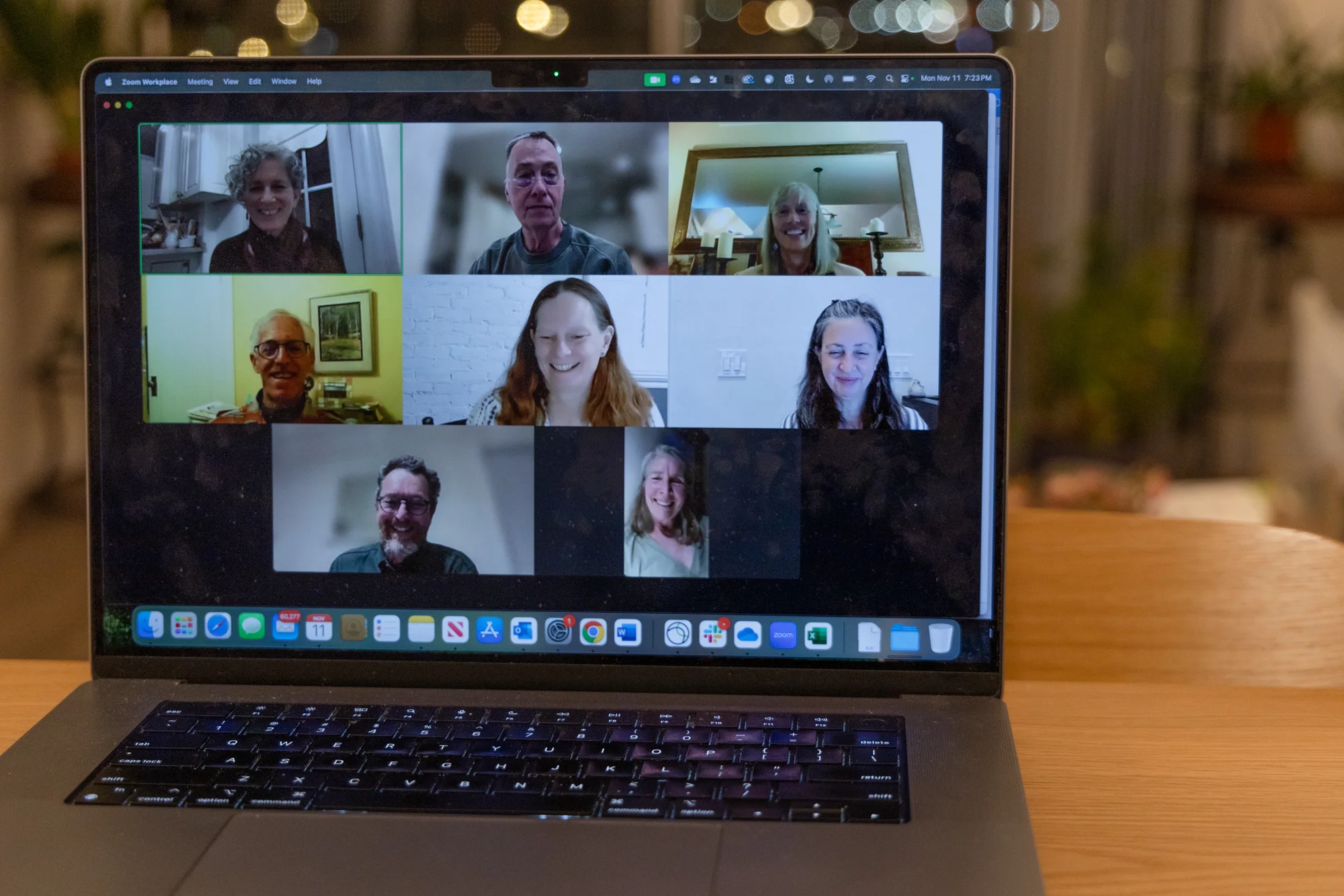 Claire Zilber (top left) and the Welcome Corps group she started to bring Hedayat Yar and his family to Denver. The group meets on Zoom to divvy out tasks and plan ahead. On this call, one of the items they discussed was what kind of shoes to get the family for the winter. Photo: Andrea Kramar, Rocky Mountain PBS