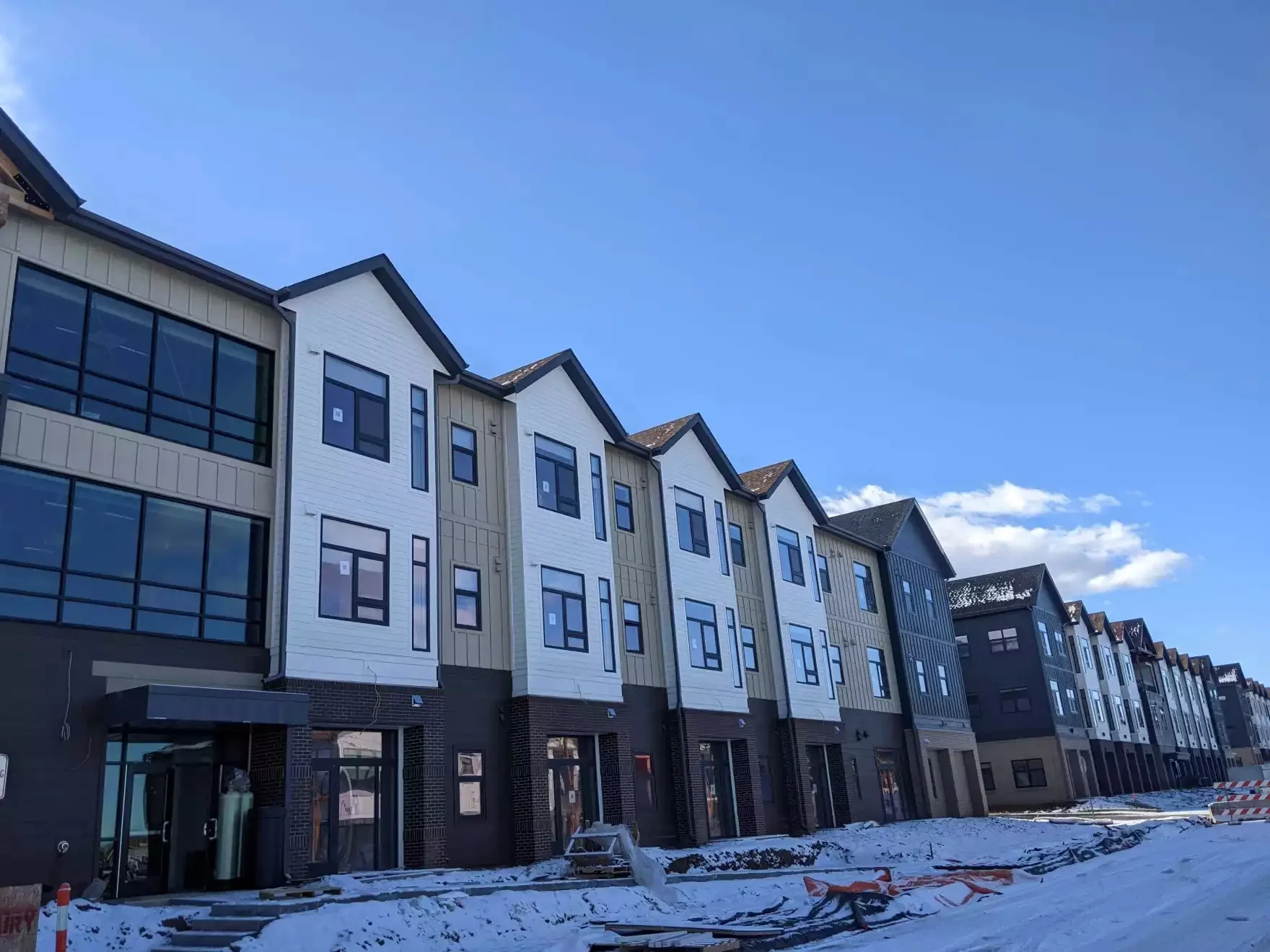 Willoughby Corner is an affordable housing development in Boulder County, Colo. It’s also net-zero ready, and uses solar and geothermal energy to heat the townhomes. Photo: Maeve Conran, Rocky Mountain Community Radio