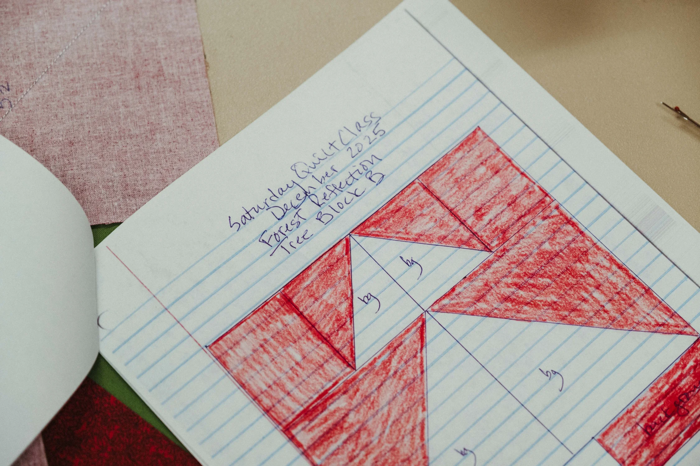 A handwritten pattern for a December quilt class taught by Quilt Bee member Diane Henderson. Photo: Peter Vo, Rocky Mountain PBS