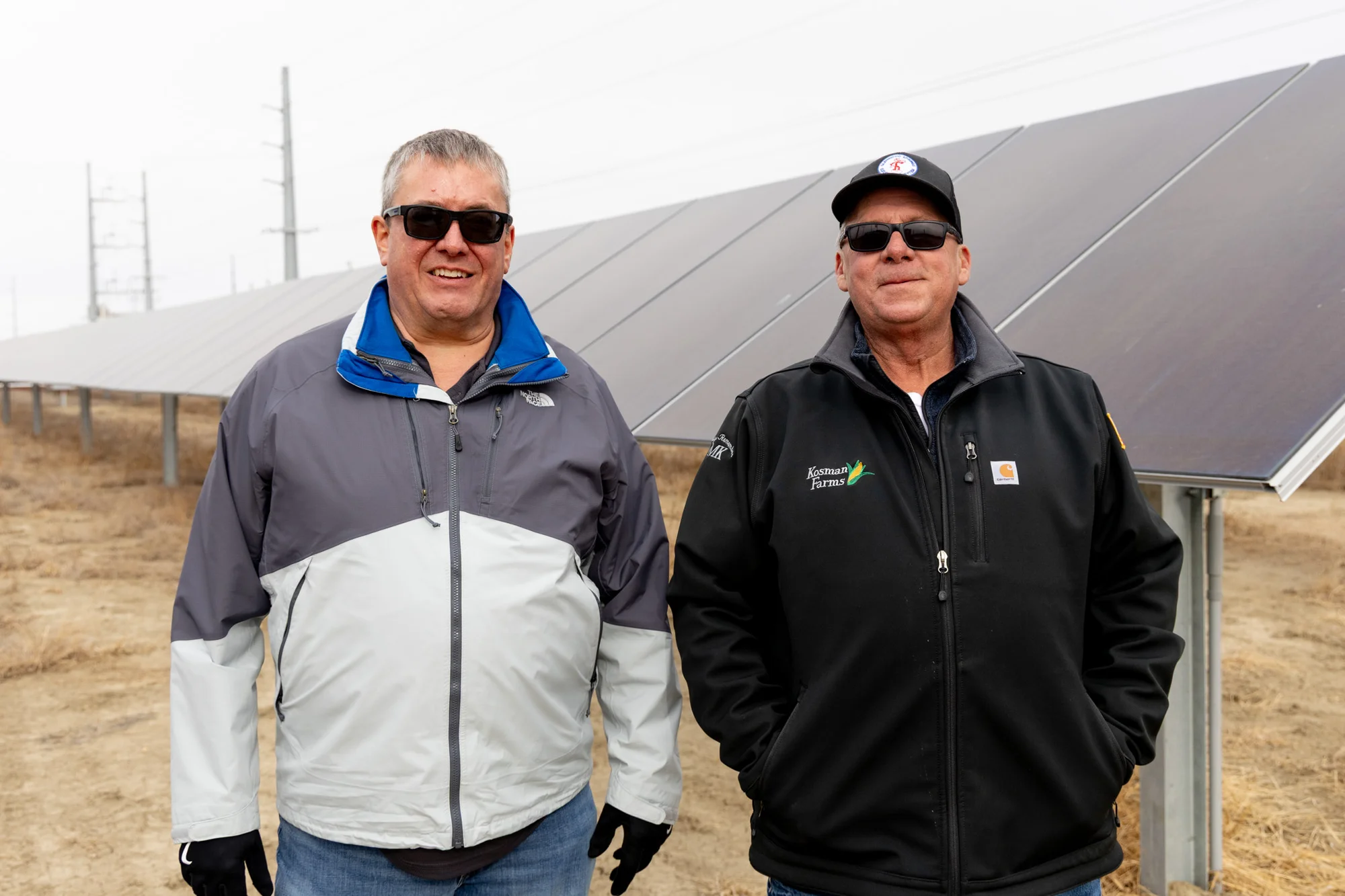 Brent Nation, Fort Morgan city manager, and Doug Linton, the city’s director of utilities, stand in front of solar panels at the newly constructed solar facility. Photo: Priya Shahi, Rocky Mountain PBS
