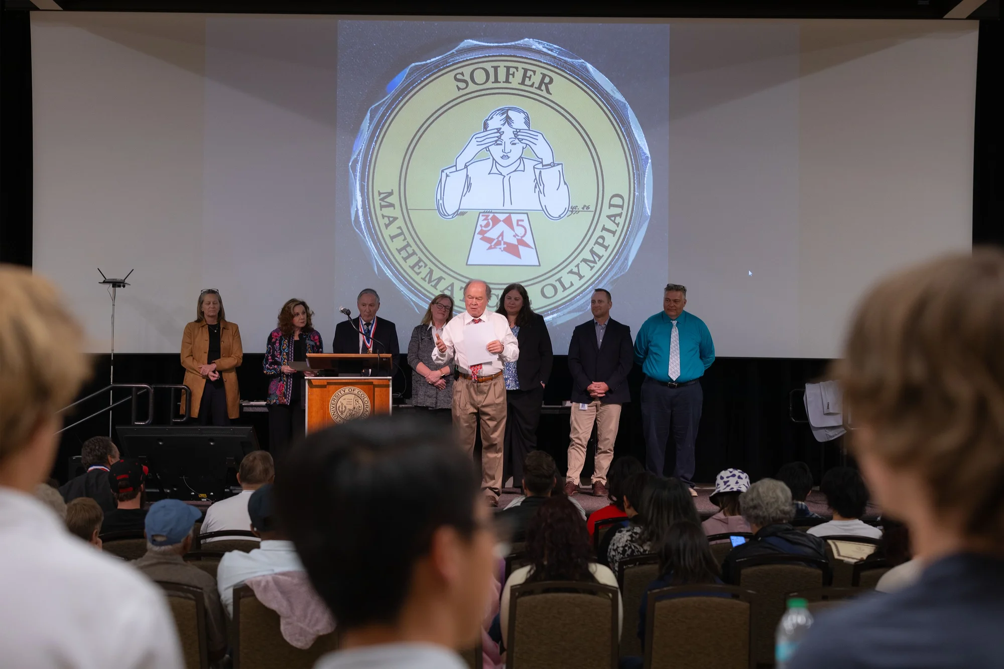 Soifer lectured and presented awards at the 40th Soifer Mathematical Olympiad awards ceremony. Photo: Chase McCleary, Rocky Mountain PBS