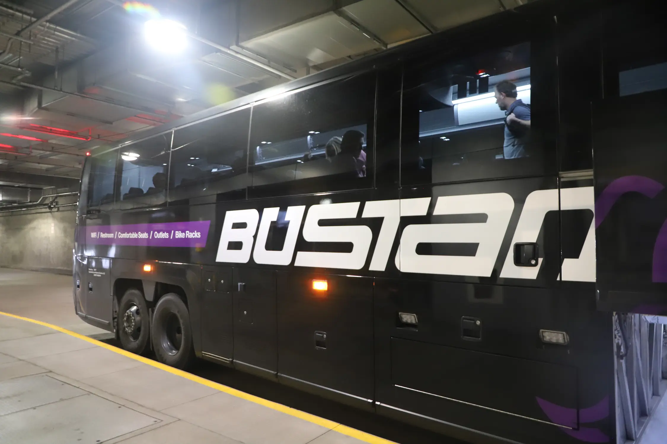 The Bustang leaving from Denver Union Station to Fort Collins. Photo: Alec Berg, Rocky Mountain PBS