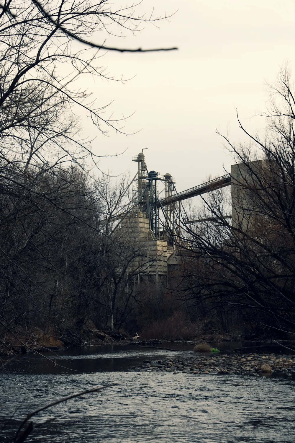 The Hubbard Feed plant is one of many industrial landmarks that lies along the Poudre River Trail as it travels east to Greeley, Colorado. Photo: Cormac McCrimmon, Rocky Mountain PBS