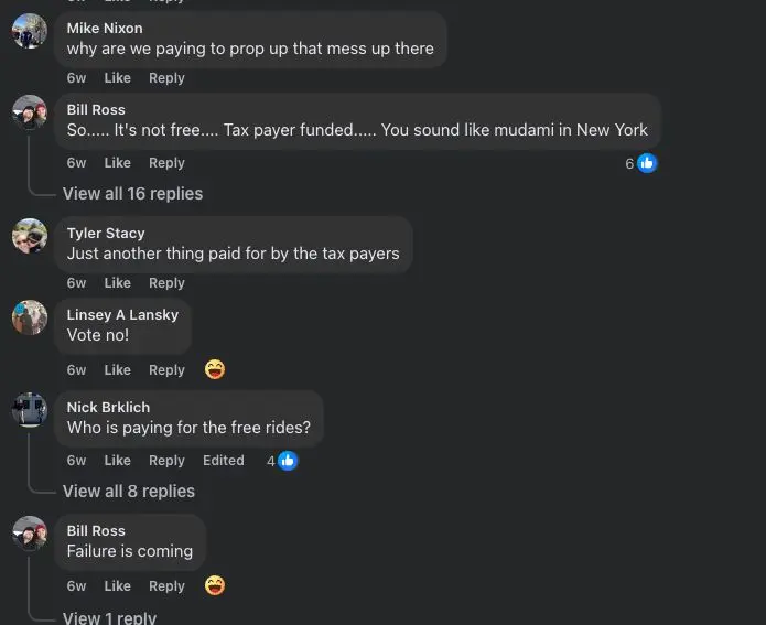 On social media, several Colorado Springs residents complained about public money going toward free transit. Screengrab: Chelsea Casabona, Rocky Mountain PBS