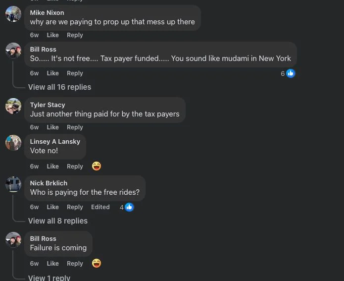 On social media, several Colorado Springs residents complained about public money going toward free transit. Screengrab: Chelsea Casabona, Rocky Mountain PBS
