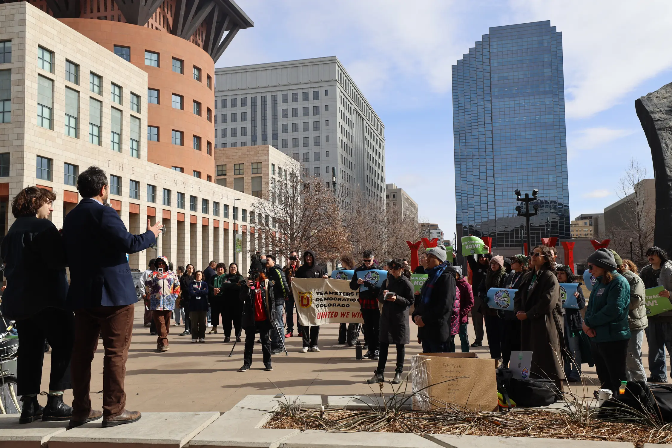Attorney general candidate David Seligman addresses the crowd at Tuesday's union rally. Photo: Sarah Shoen, Rocky Mountain PBS