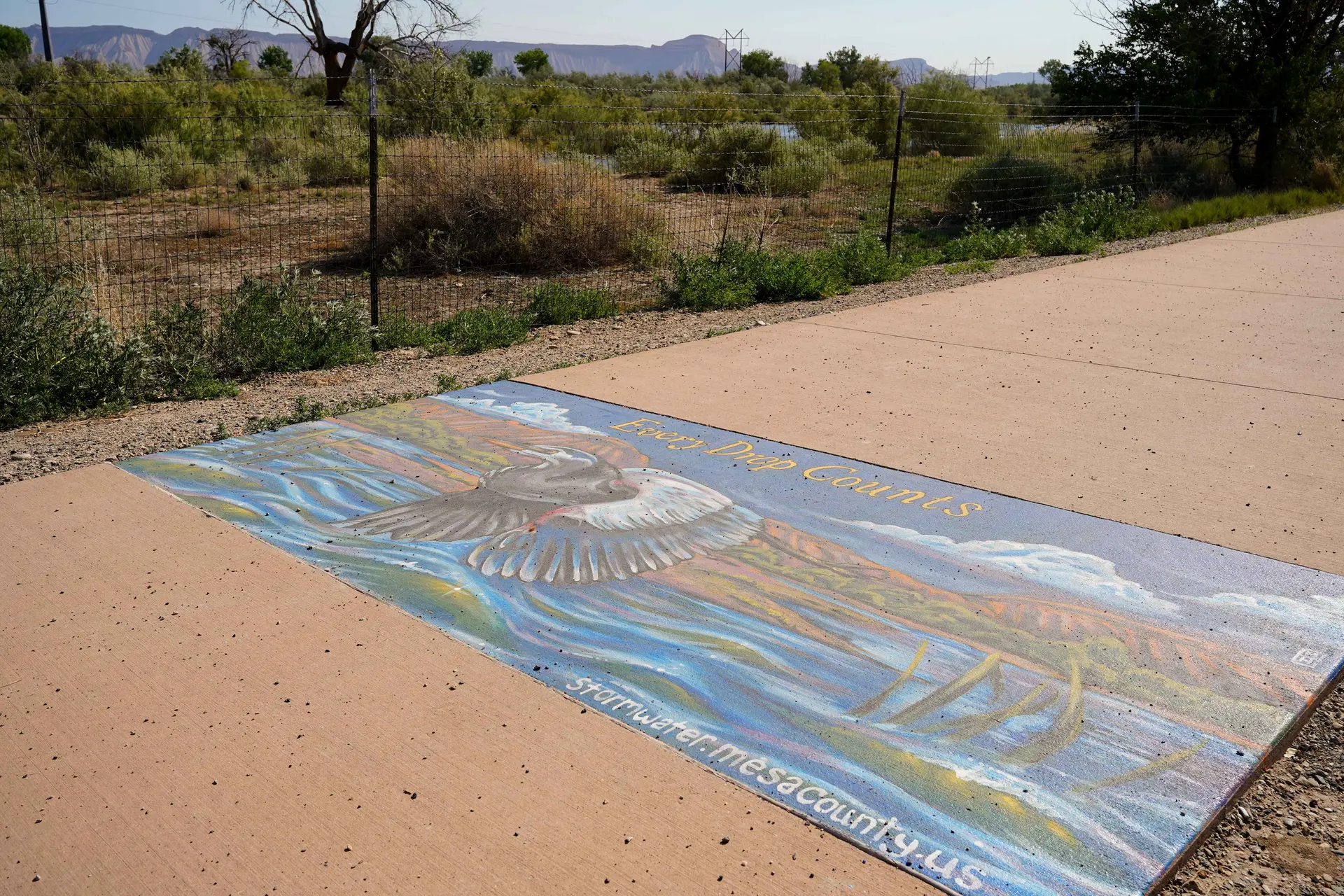 Artist Mindy Hill’s painting on the Riverfront Trail near 29 Road in Grand Junction. Photo: Joshua Vorse, Rocky Mountain PBS