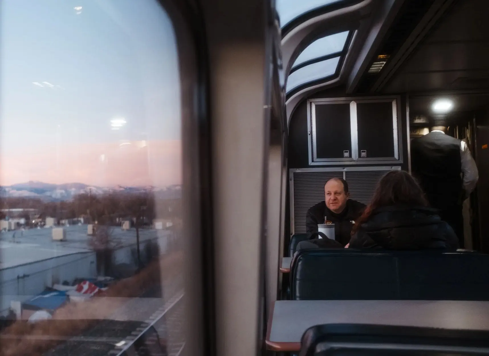 Governor Jared Polis on the first Winter Park Express trip of the 2024 season. Photo: Peter Vo, Rocky Mountain PBS