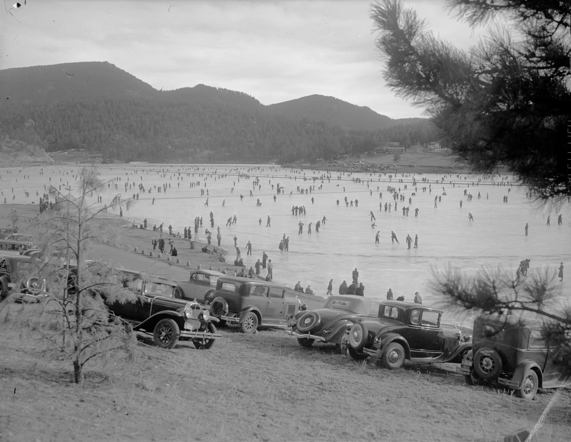 Ice skaters at Evergreen Lake in the 1930s. Photo courtesy of Denver Public Library Special Collections, Rh-1246