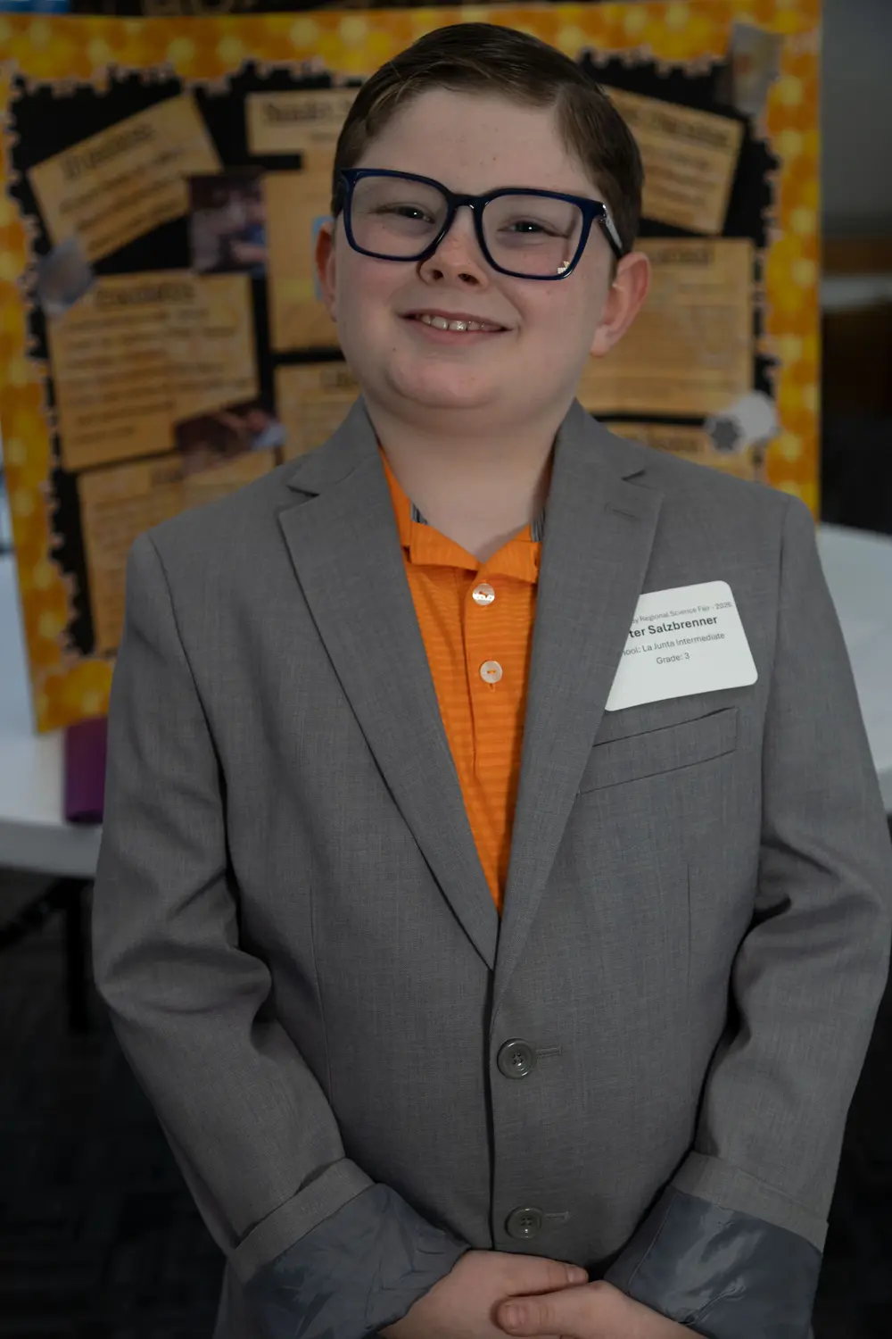 Carter Salzbrenner, third grader from La Junta, won second place at last year's science fair. He hoped to medal again this year, and ended up placing third place in his class (3rd-5th grade). Photo: Chelsea Casabona, Rocky Mountain PBS