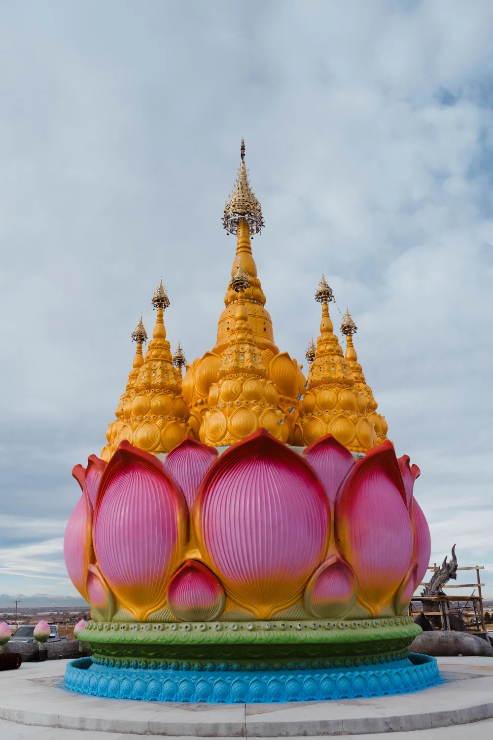 The diameter of the lotus pagoda, designed by former monk Noom Vijaya, is 27 feet. Photo: Peter Vo, Rocky Mountain PBS