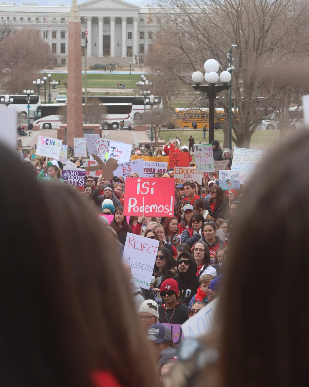 A sea of homemade signs covered the west steps of the Capitol. Photo: Kyle Cooke, Rocky Mountain PBS