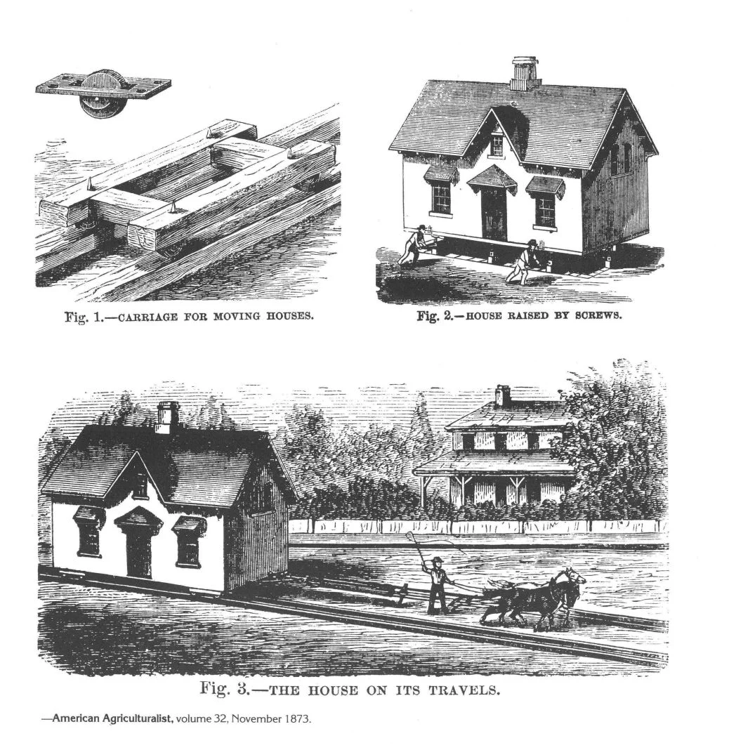 A diagram from “American Agriculturalist depicts a scheme to transport a house. Photo courtesy of U.S. Department of Interior