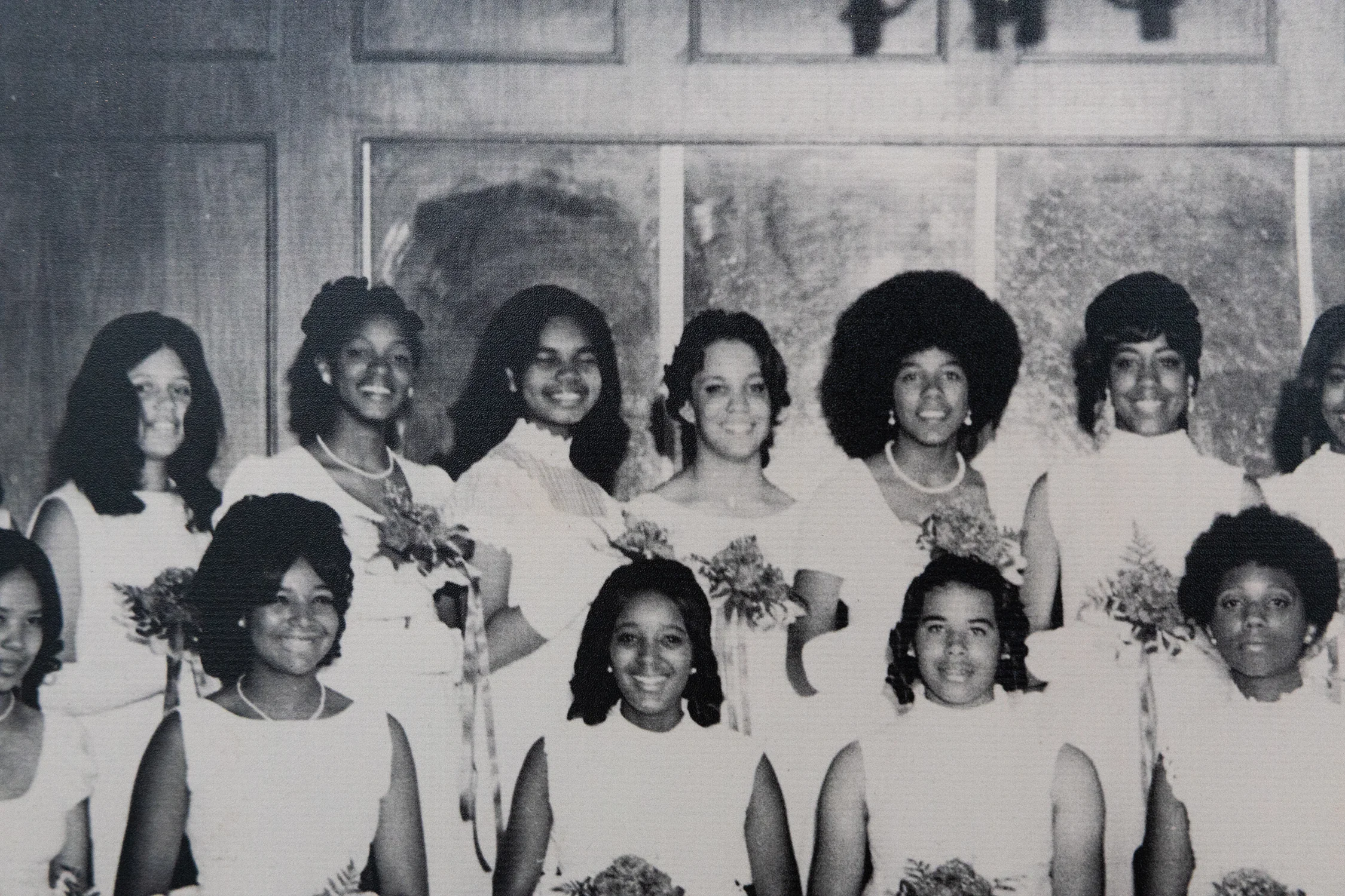 The exhibit includes a photo of Condoleezza Rice (third from top left), who was presented in the 1971 Owl Club Debutante Ball. She served as U.S. Secretary of State under President George W. Bush. She’s the only Black woman to hold that position. Photo: Carly Rose, Rocky Mountain PBS