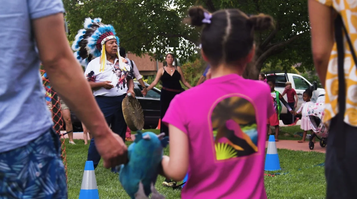 Cesspooch (left) opened Waterfest by sharing the cultural significance of water to the Ute people.  Photo: Chase McCleary, Rocky Mountain PBS