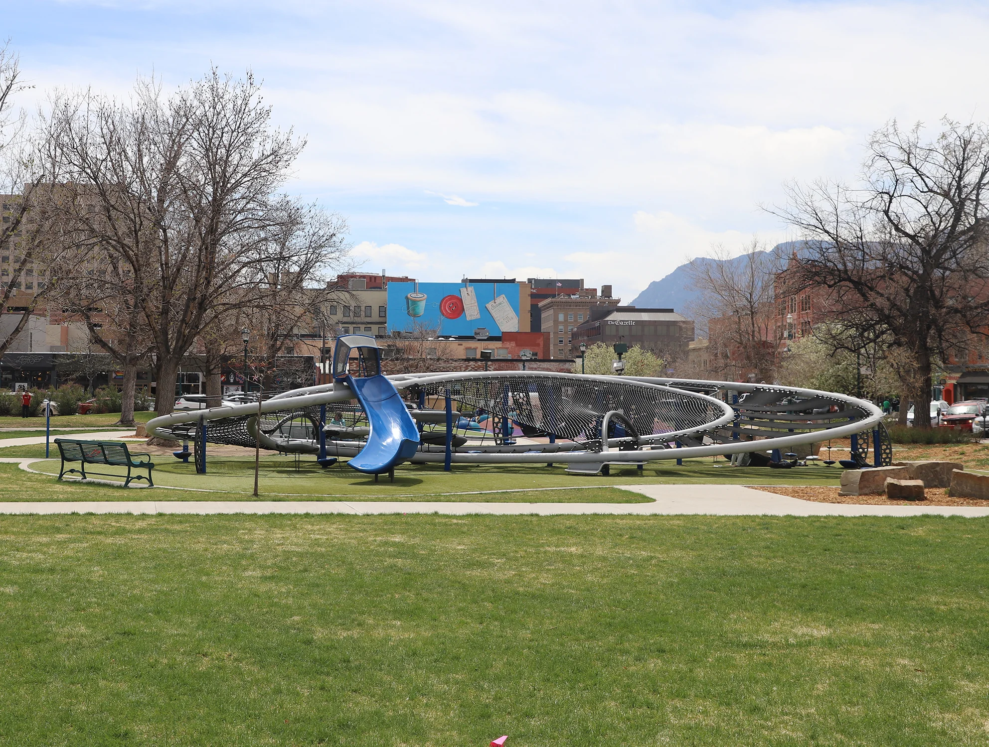 Acacia Park in Downtown Colorado Springs, where the city's only public restroom downtown is located. Photo: Alec Berg, Rocky Mountain PBS