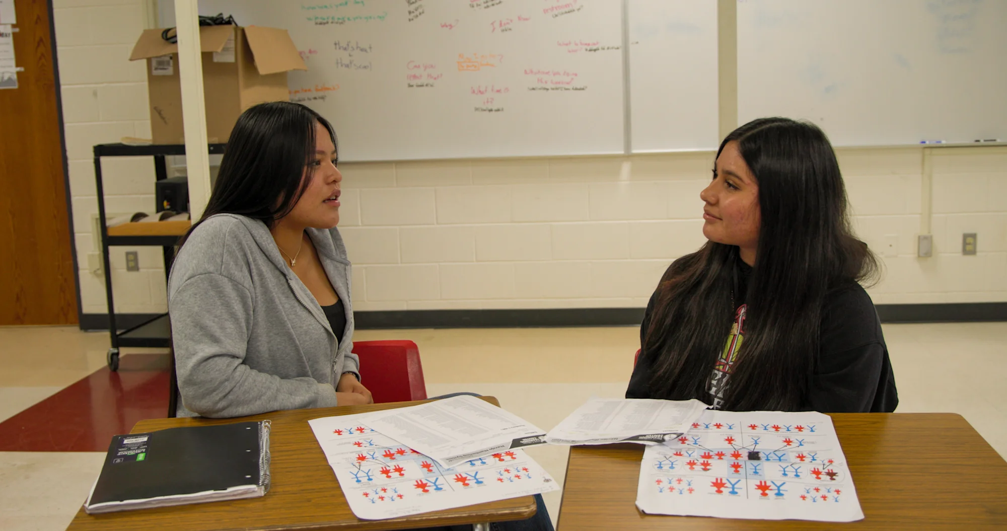 Kaleigh Kailer Atizbáá, a Level 2 student, works on creating a necklace. Photo: Ziyi Xu, Rocky Mountain PBS