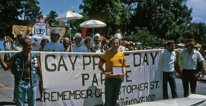 Christopher Sloan leads Denver’s first Pride parade. Photo courtesy Christopher Sloan