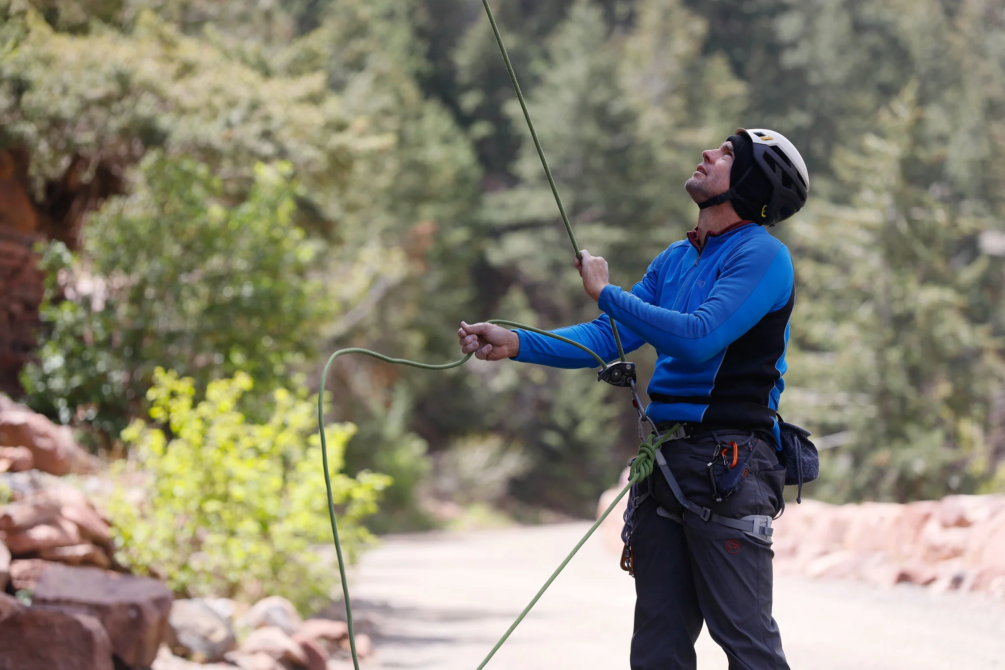 Evan Gallegos of Boston belays his partner on Northcutt Start. Photo: Cormac McCrimmon, Rocky Mountain PBS