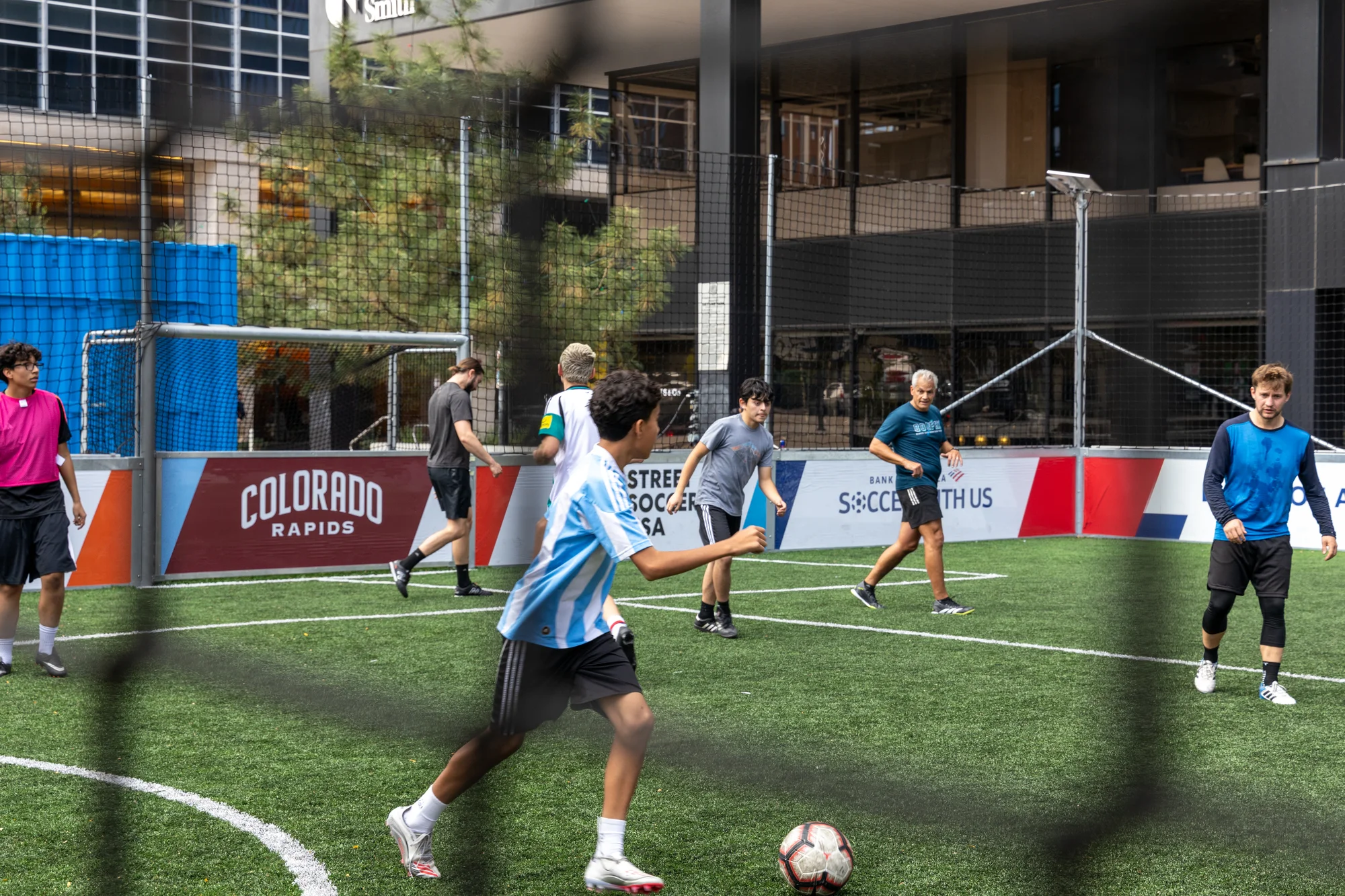 The only alternative turf field that the pick-up team has found is a pop-up soccer arena downtown. Photo: Carly Rose, Rocky Mountain PBS