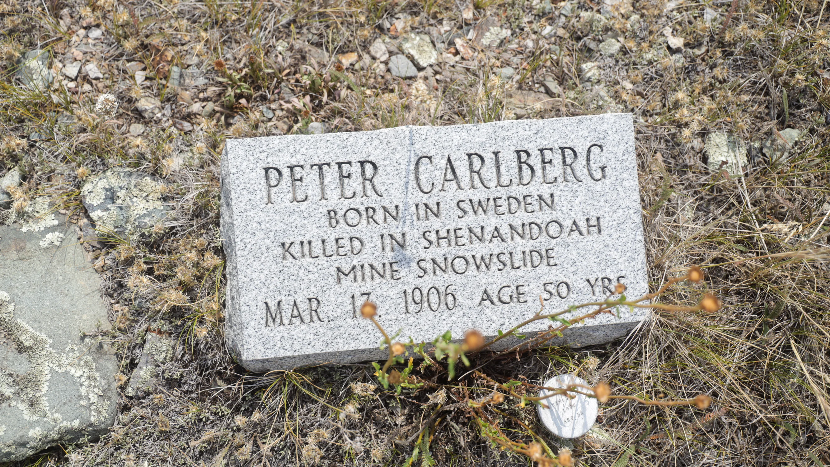 A gravestone for Swedish miner Peter Carlberg. Photo: Ziyi Xu, Rocky Mountain PBS