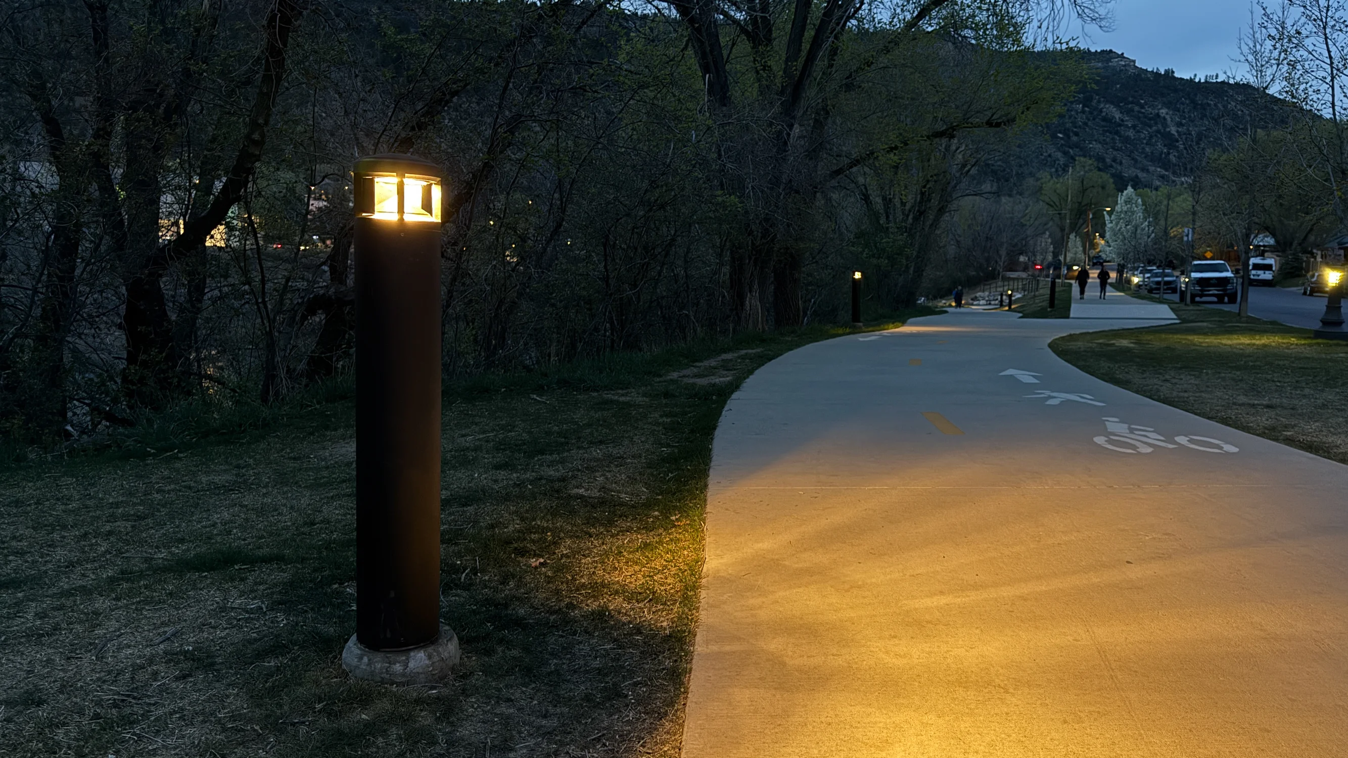 Lights along Animas River trail activate with a motion sensor. Photo: Ziyi Xu, Rocky Mountain PBS
