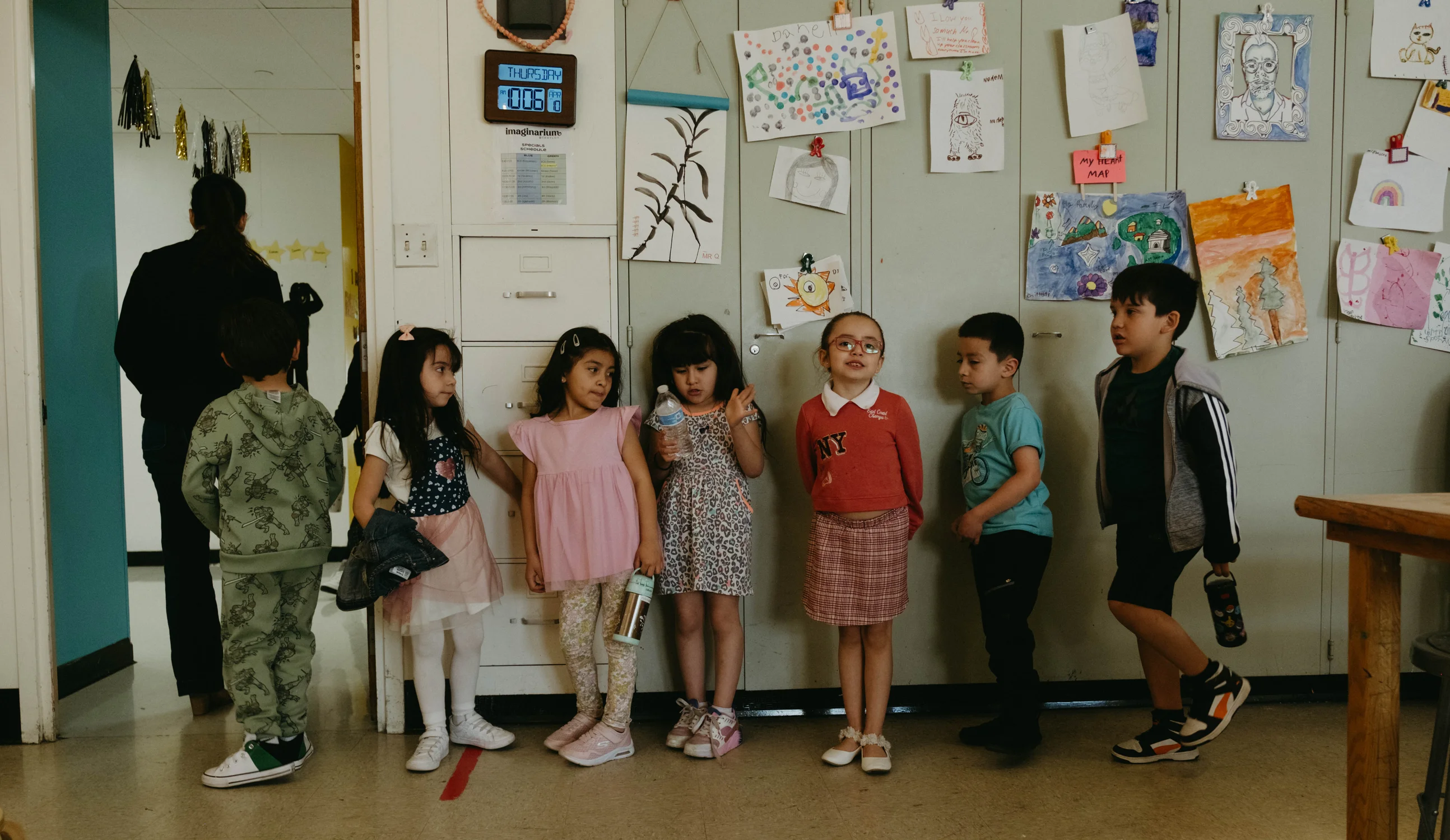  Kindergarteners line up as their class ends. Photo: Peter Vo, Rocky Mountain PBS