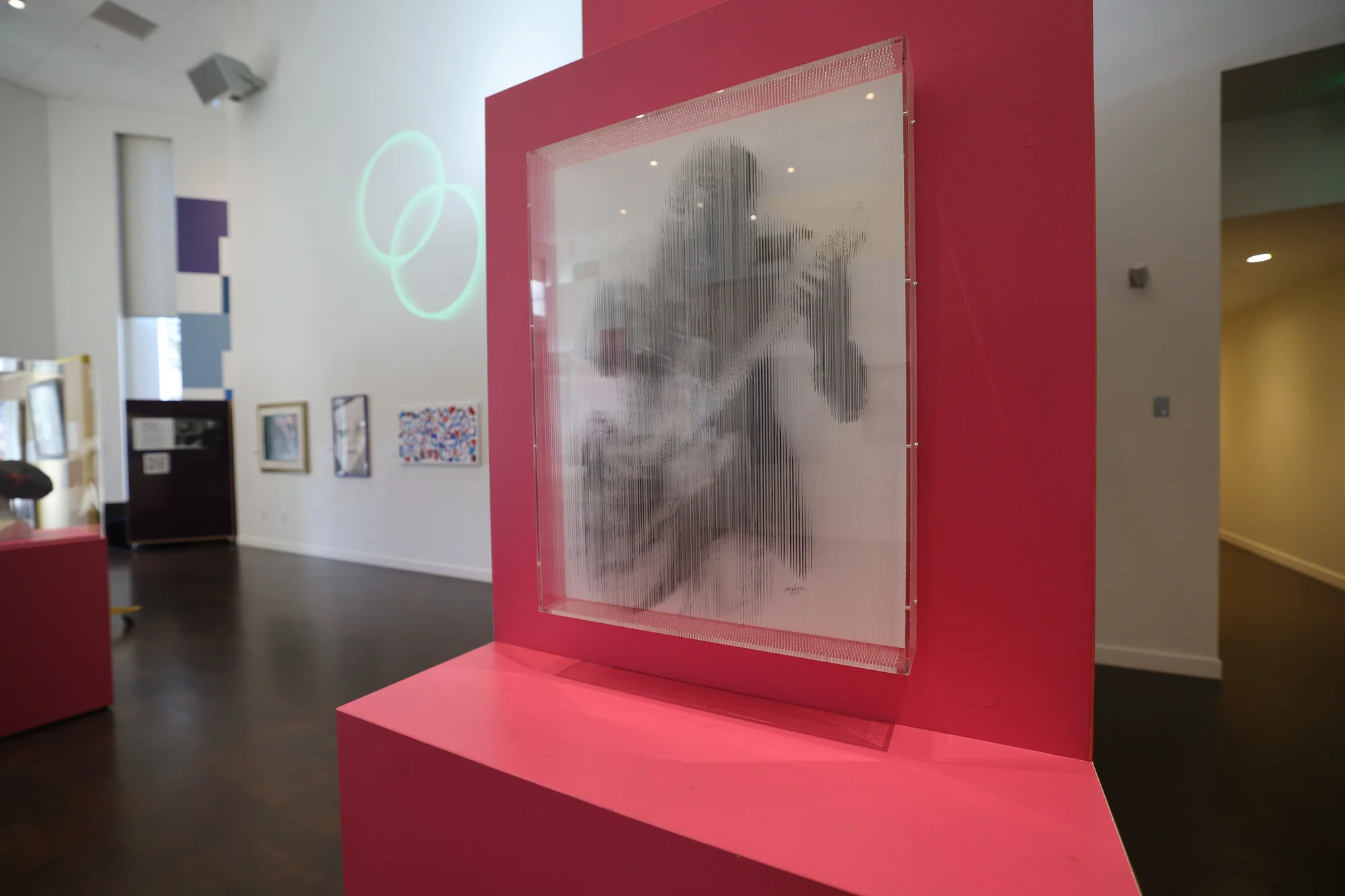 "Blues Man," Jim Stevens' monofilament string painting, hanging in the Denver Art Museum. The painting is one of dozens that make up the "Beyond The Military: From Combat to Canvas" exhibit. Photo: Sarah Shoen, Rocky Mountain PBS