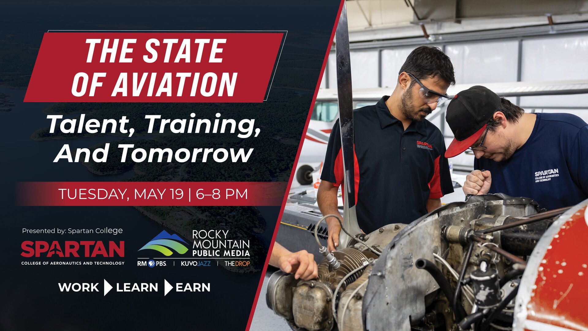 A poster for The State of Aviation | Talent, Training, and Tomorrow event