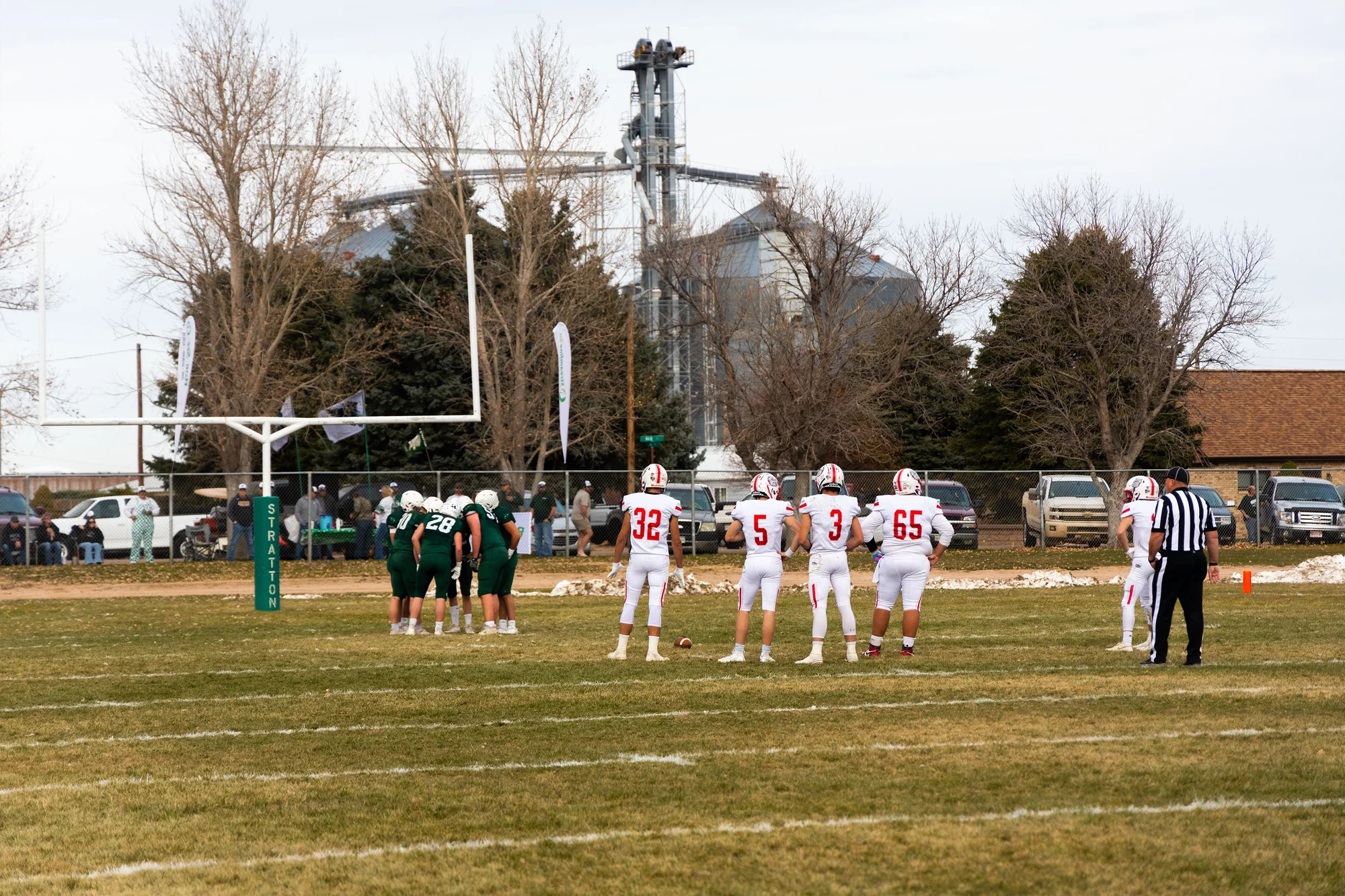 The Stratton High School football field is back-dropped by nearby silos.  Photo: Chase McCleary, Rocky Mountain PBS