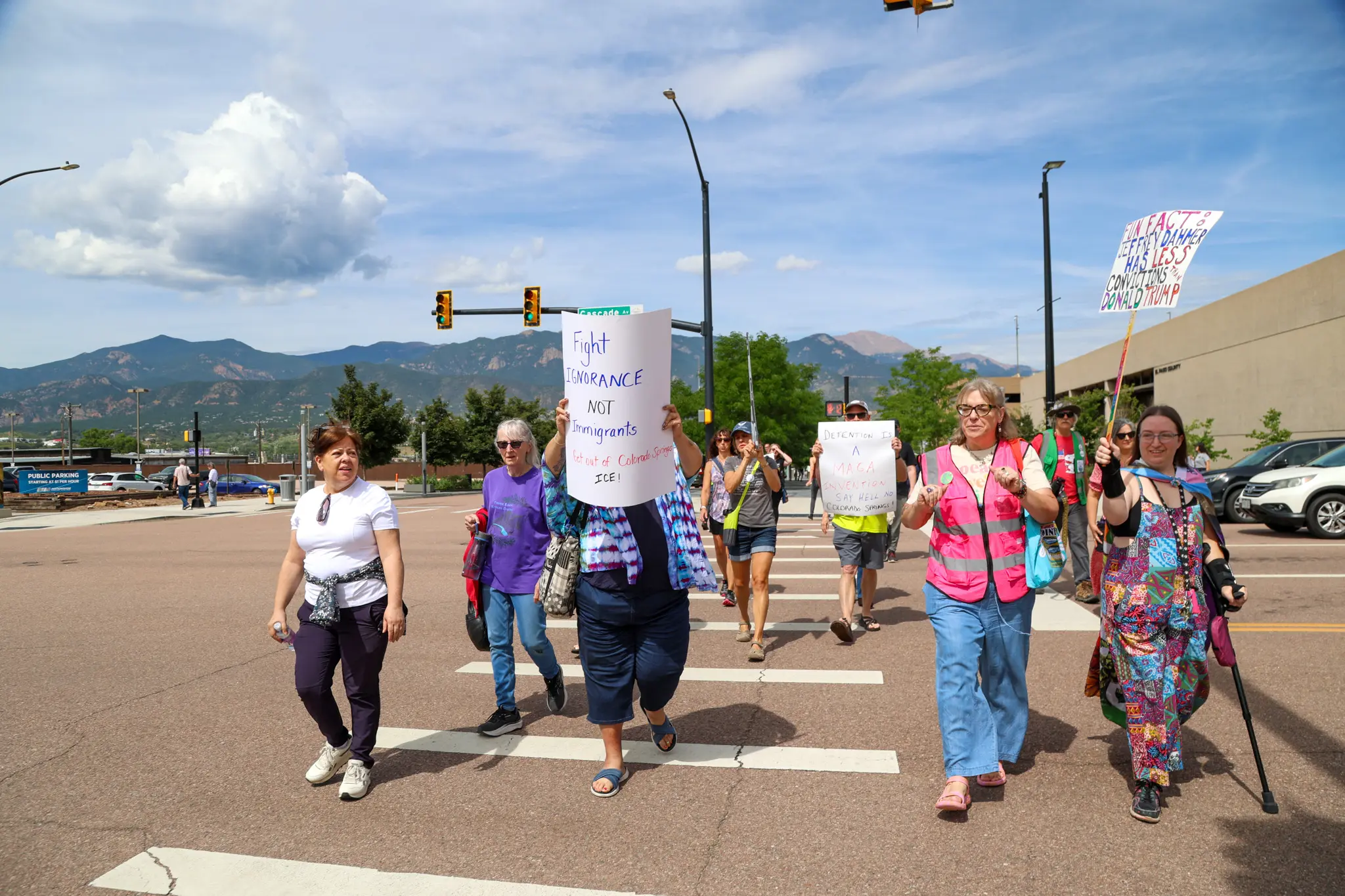 A group of about 30 protesters marched to the El Paso County Sheriff's Office. Photo: Chelsea Casabona, Rocky Mountain PBS