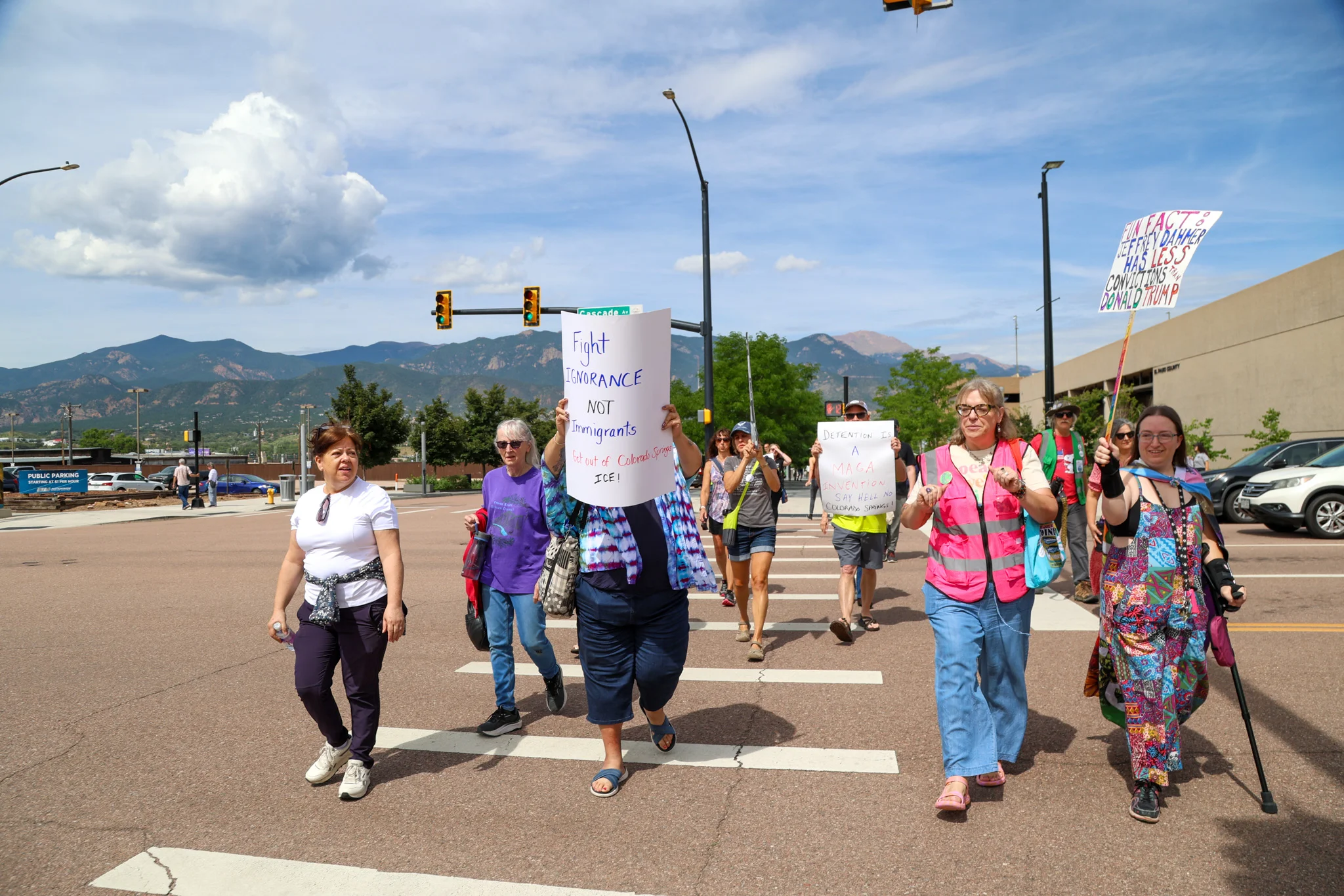 A group of about 30 protesters marched to the El Paso County Sheriff's Office. Photo: Chelsea Casabona, Rocky Mountain PBS