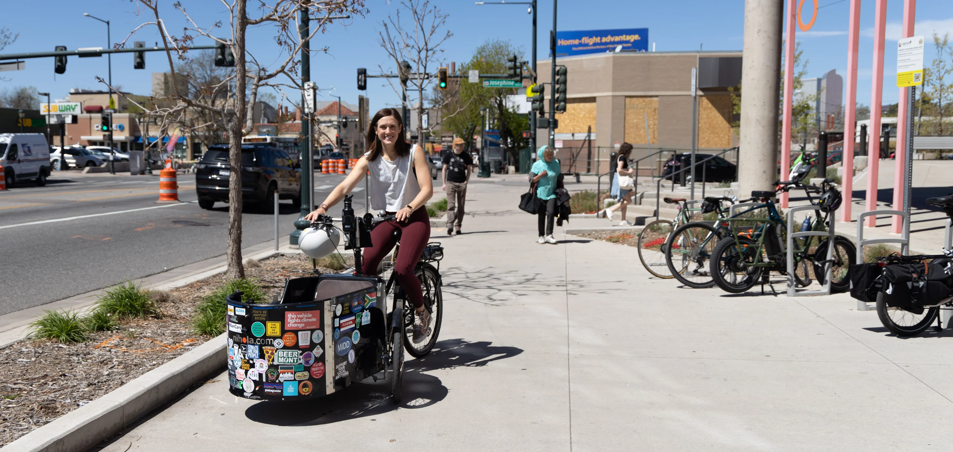 “It does sometimes feel like an uphill battle getting people to join. We’re a car culture,” said Melissa Colonno, bike bus leader at Odyssey School of Denver. “I think people have this idea that driving is so much faster than biking, but when you’re going two or three miles, and there’s stoplights, it’s not always faster,”  Photo Andrea Kramar, Rocky Mountain PBS
