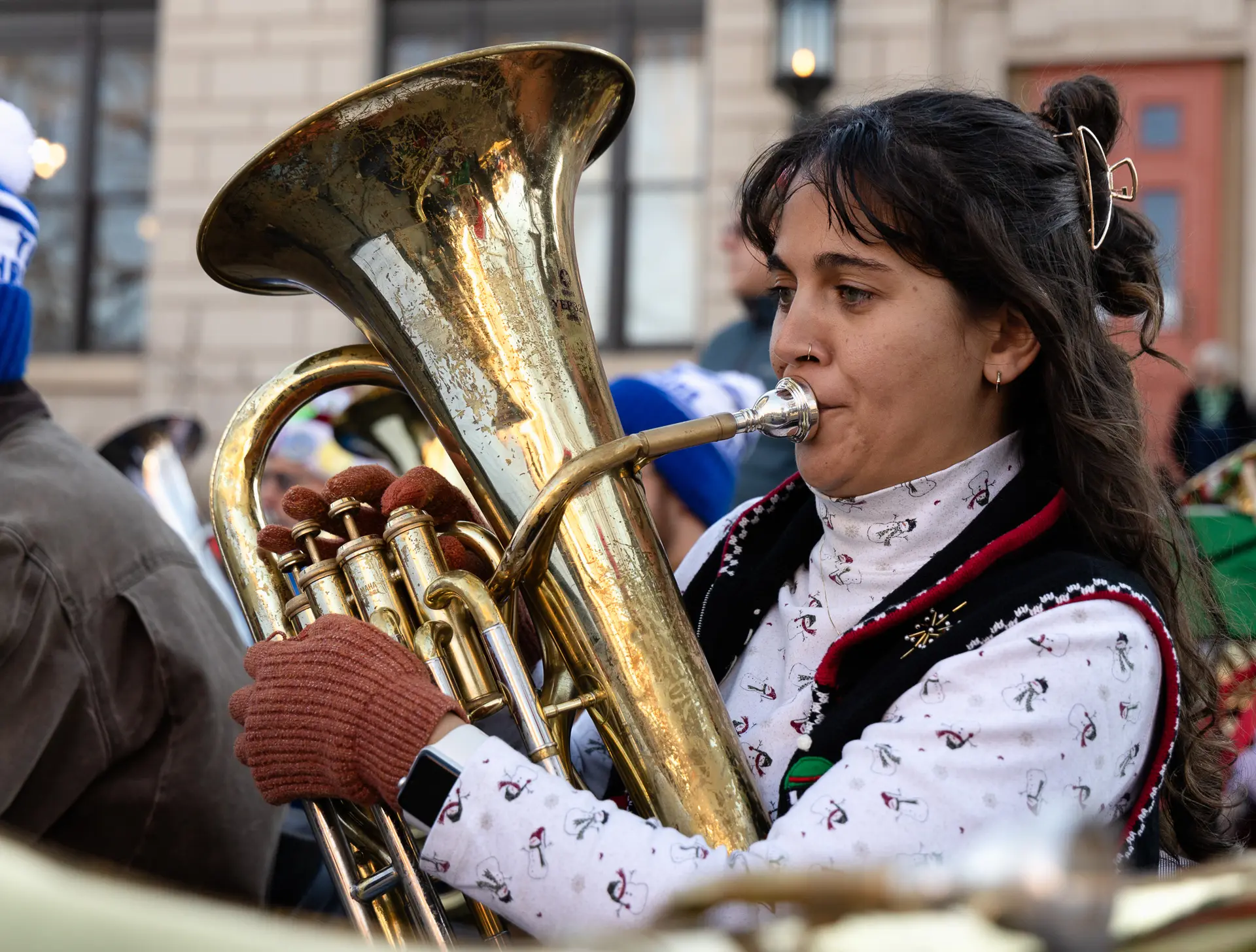Alanna Lowe, 26, of Loveland plays at Tuba Christmas in Fort Collins, Colorado. Photo: Cormac McCrimmon, Rocky Mountain PBS 
