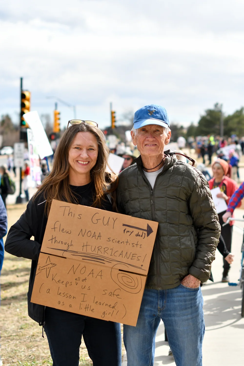 Anna Walker (left) with her father, Bob Penry, who flew NOAA flights for hurricane research in the 1970s. "I'm thankful that his work taught me the importance of service to others and that climate science promotes safety and security for all of us," Walker said.