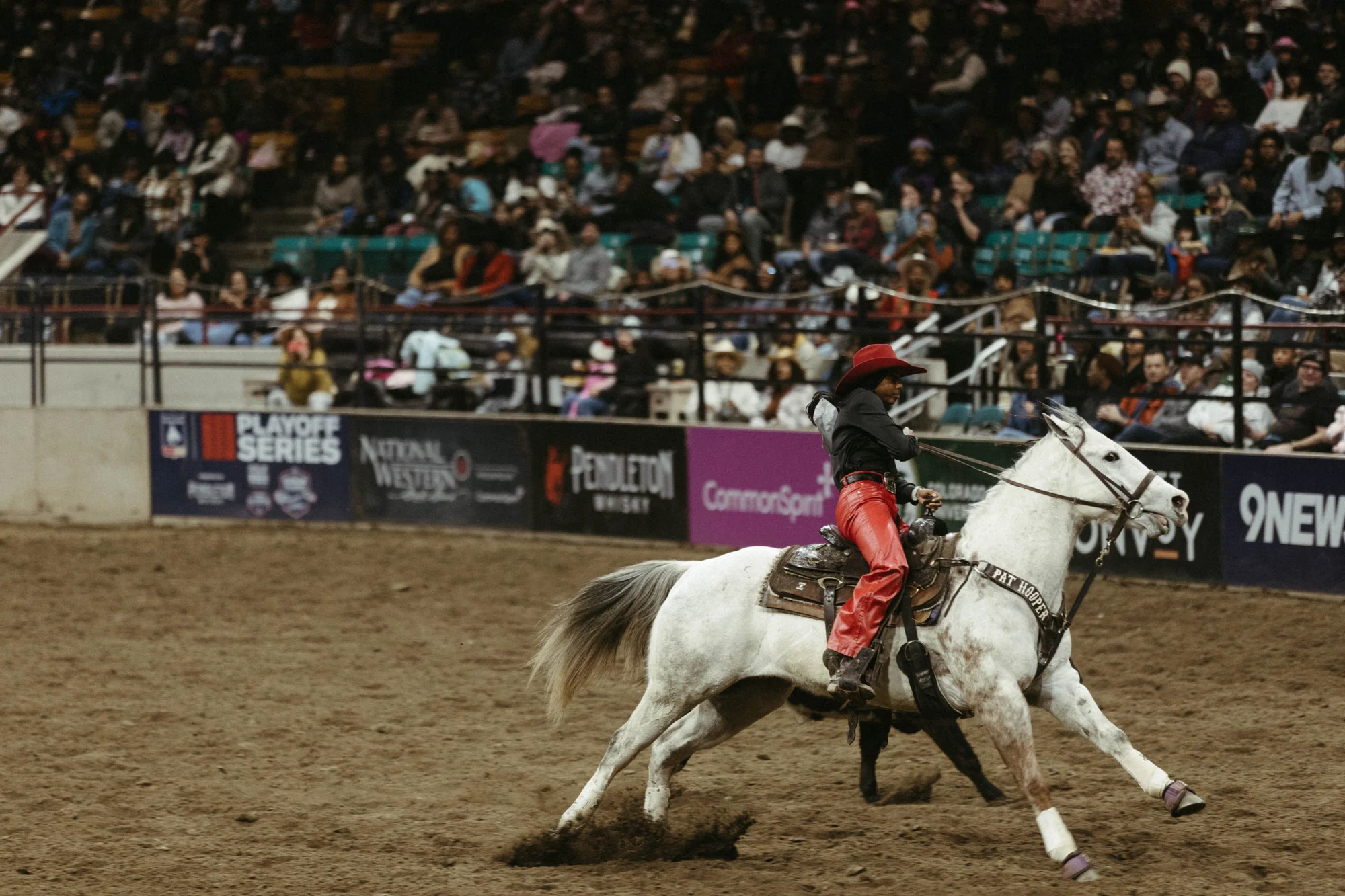  Paris Wilburd placed first in the women’s barrel racing event. Photo: Peter Vo, Rocky Mountain PBS