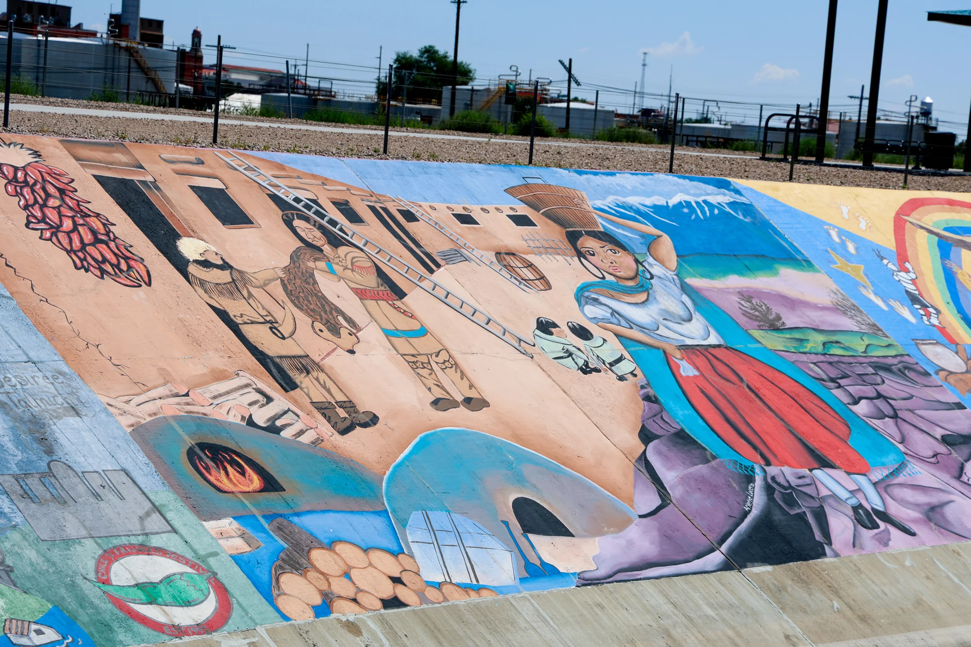 Palmer’s mural on the Arkansas River Levee depicts Maria Teresa "Teresita" Sandoval Suazo, who is among the founders of Pueblo, Colorado. Photo: Priya Shahi, Rocky Mountain PBS