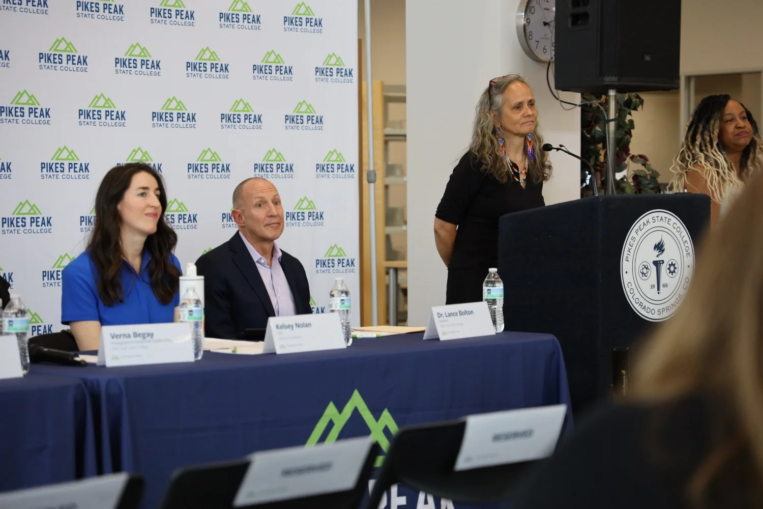 From right to left: Maria de la Cruz speaking on the panel alongside Pikes Peak State College President Lance Bolton and Dakota Foundation CEO Kelsey Nolan Photo: Seth Jahraus, Rocky Mountain PBS