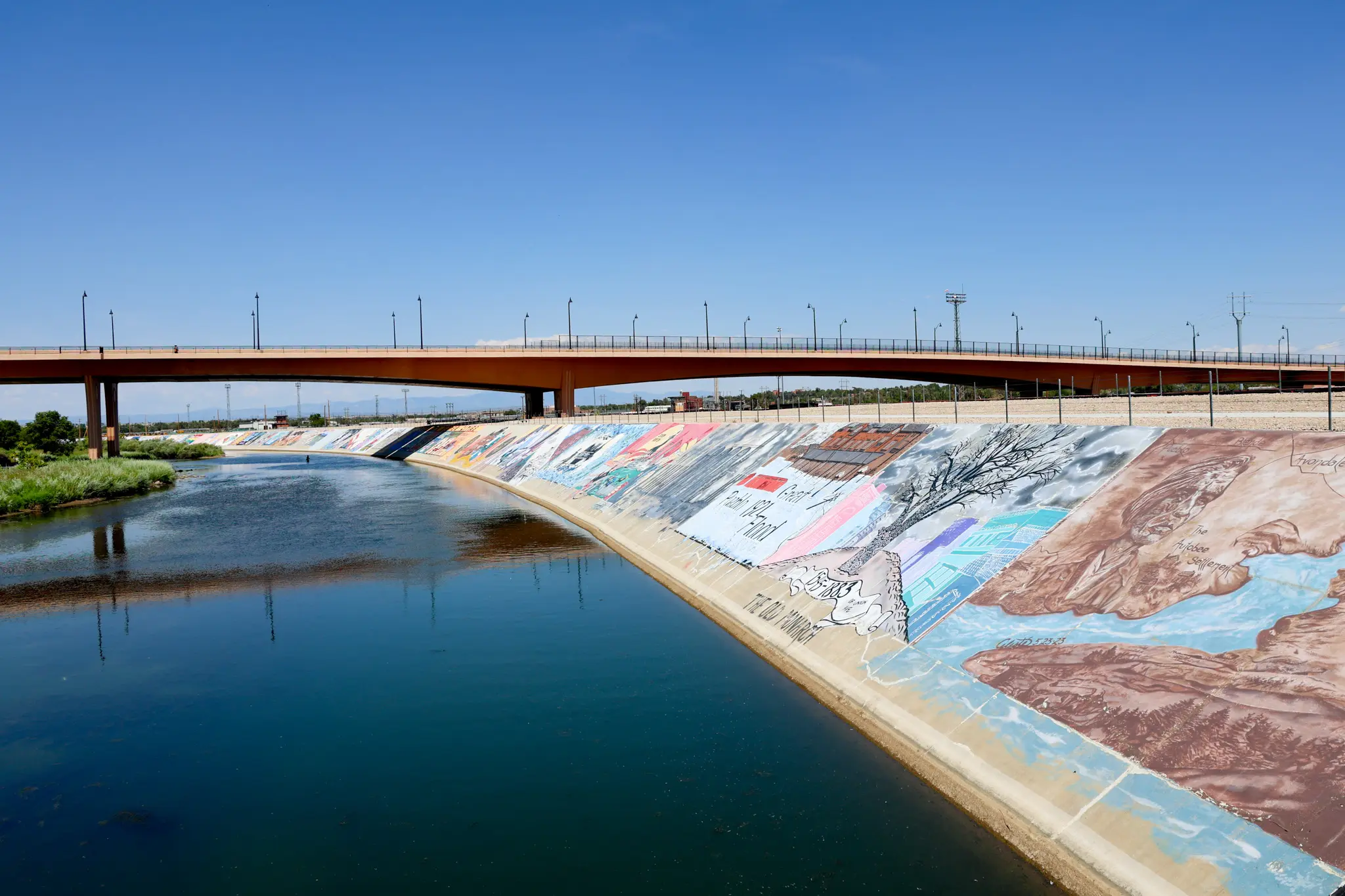 The levee once held the record for the largest outdoor mural. Photo: Priya Shahi, Rocky Mountain PBS