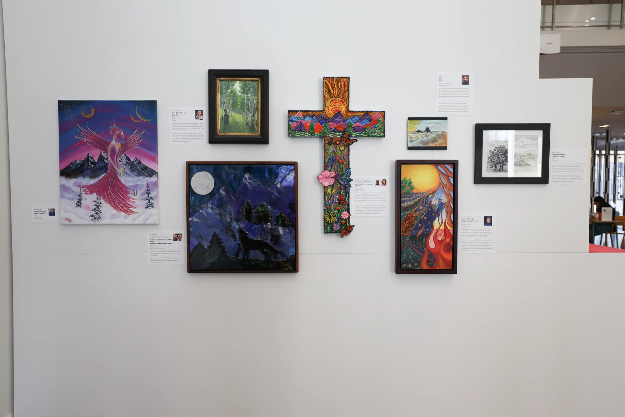 A gallery wall inside "Beyond the Military: From Combat to Canvas" exhibit. Photo: Sarah Shoen, Rocky Mountain PBS