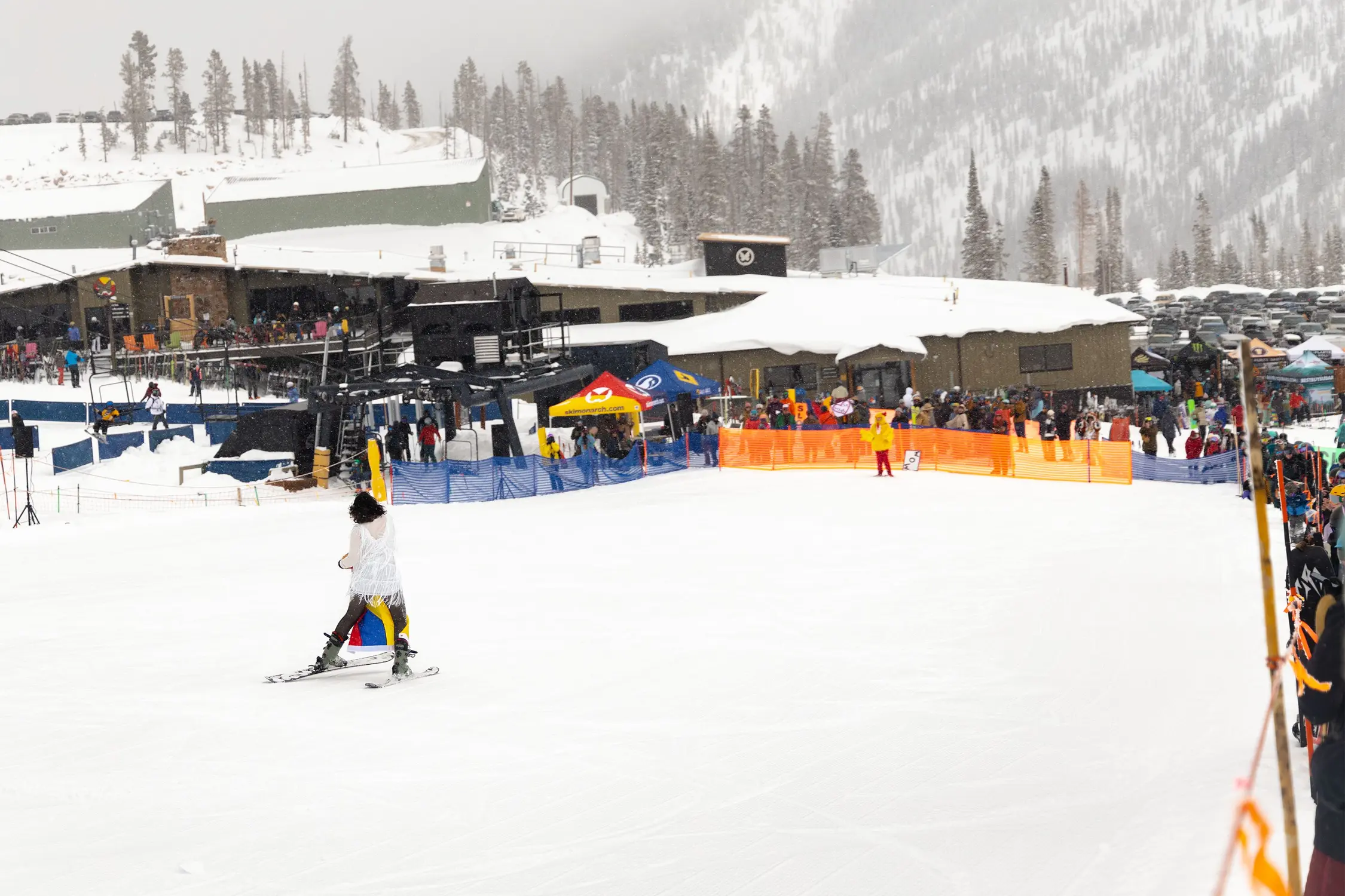 A ballet sk competitor raises a fist to the sky during their performance. Photo: Chase McCleary, Rocky Mountain PBS