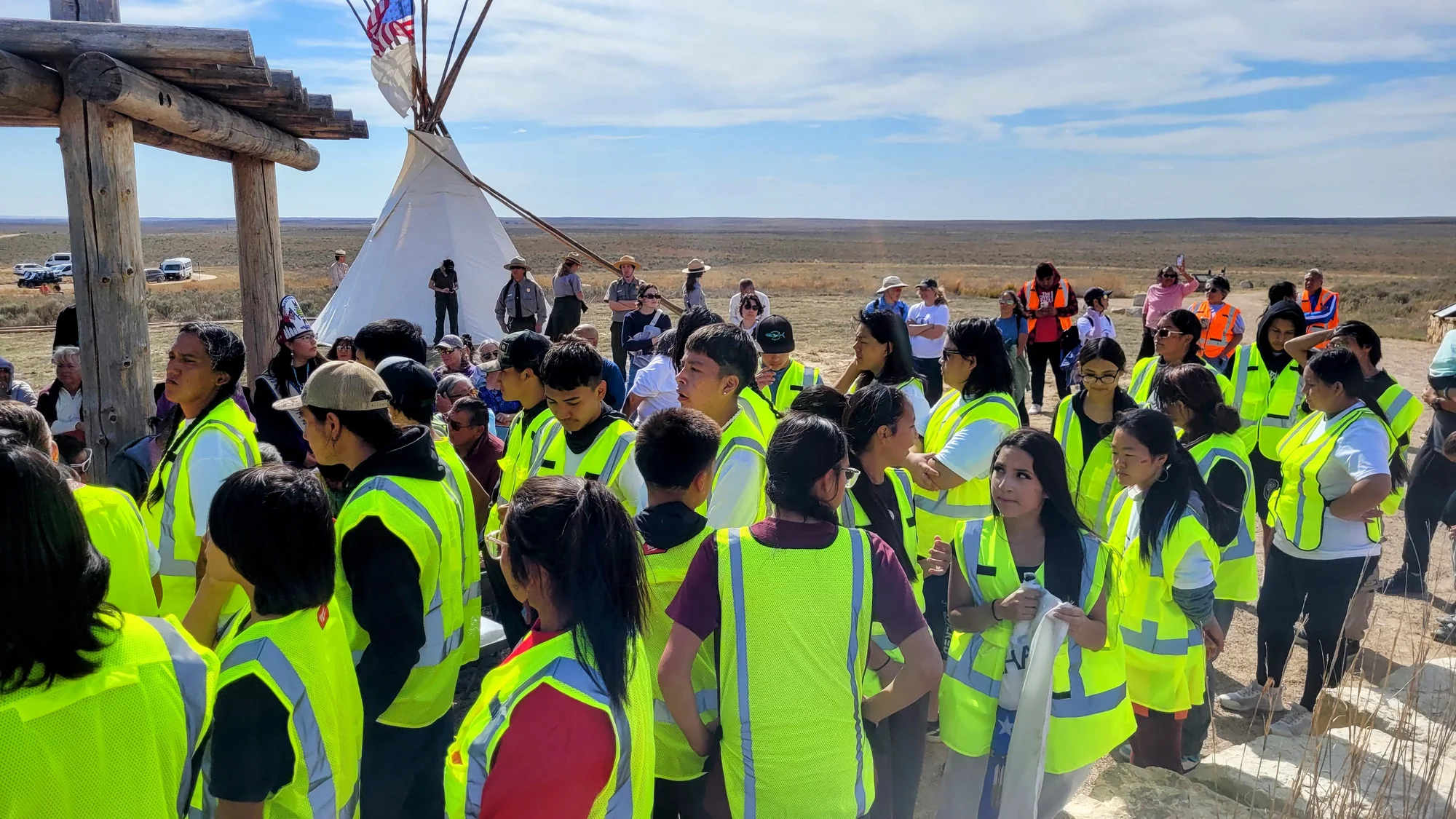 Runners line up for the start of the run at the Sand Creek Massacre National Historic Site outside of Eads, Colo., on Oct. 17, 2024. Photo: Rae Solomon, KUNC