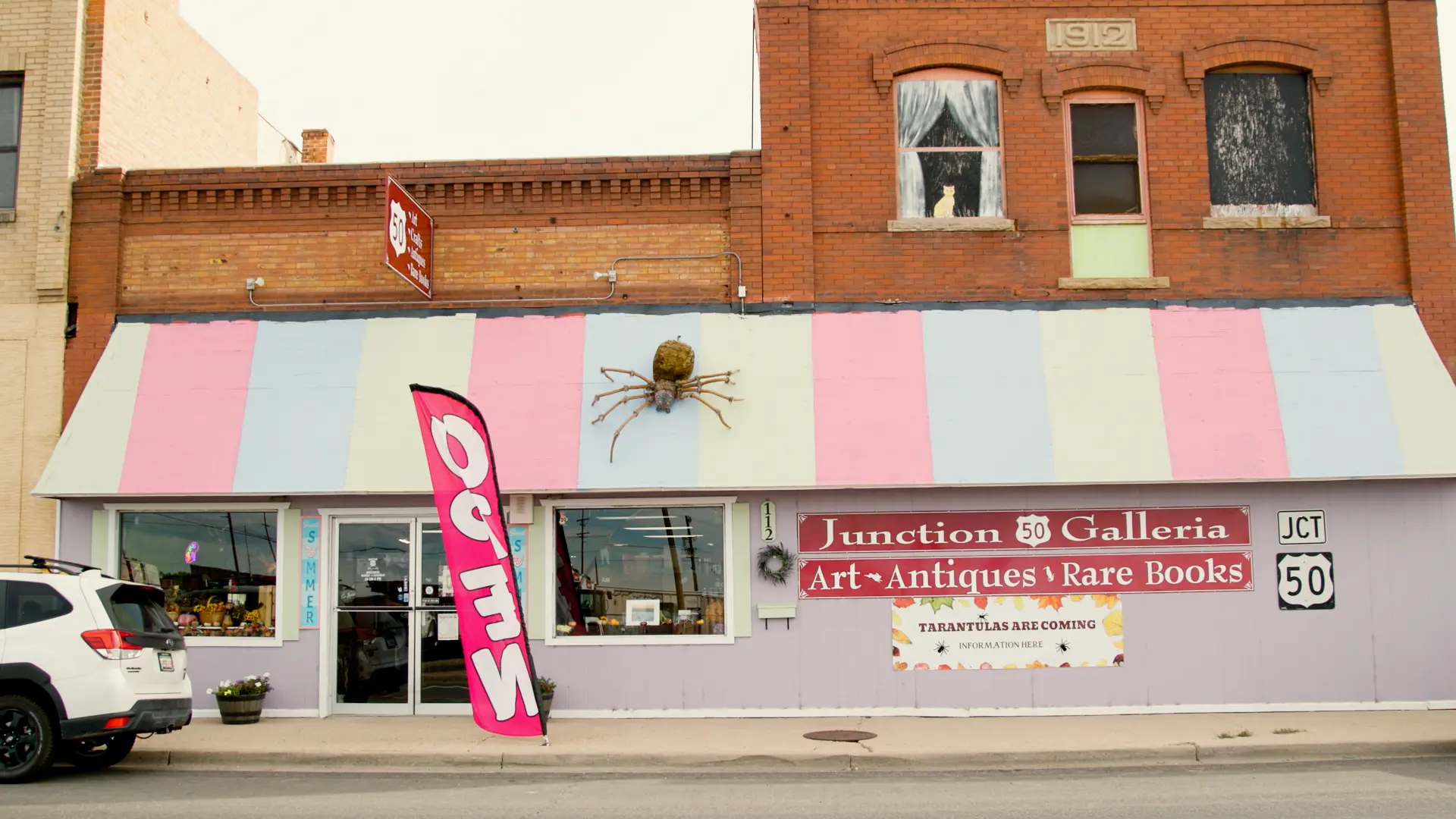 Businesses in La Junta decorate their buildings for the annual Tarantula Festival. Photo: Chelsea Casabona, Rocky Mountain PBS
