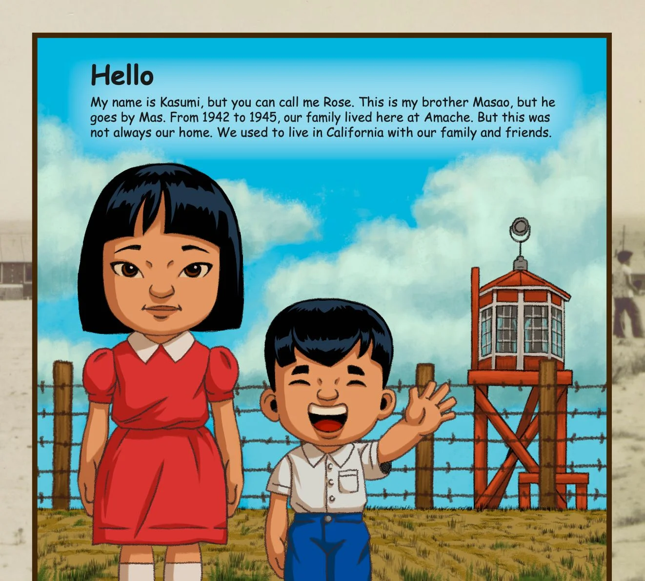 Soto's illustration's inside the Junior Ranger book. Photo courtesy Amache National Historical Site