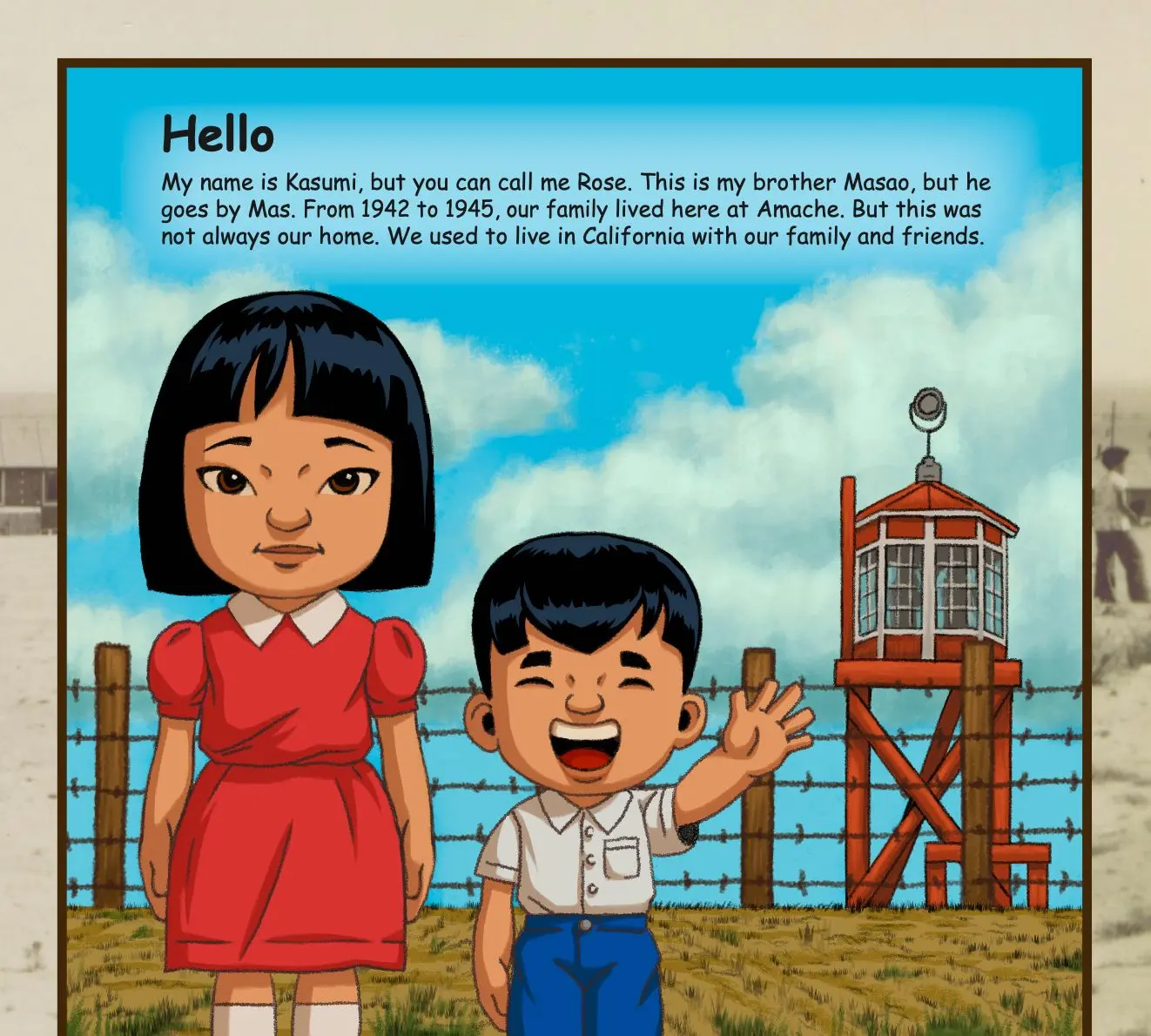 Soto's illustration's inside the Junior Ranger book. Photo courtesy Amache National Historical Site