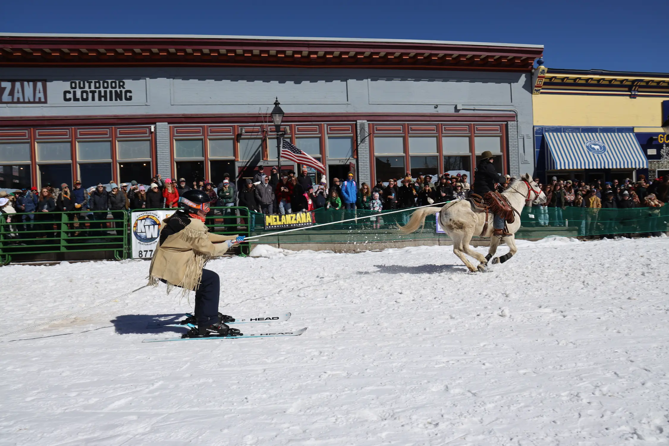 Horses and skiers reach speeds up to 40 miles per hour. Photo: Sarah Shoen, Rocky Mountain PBS