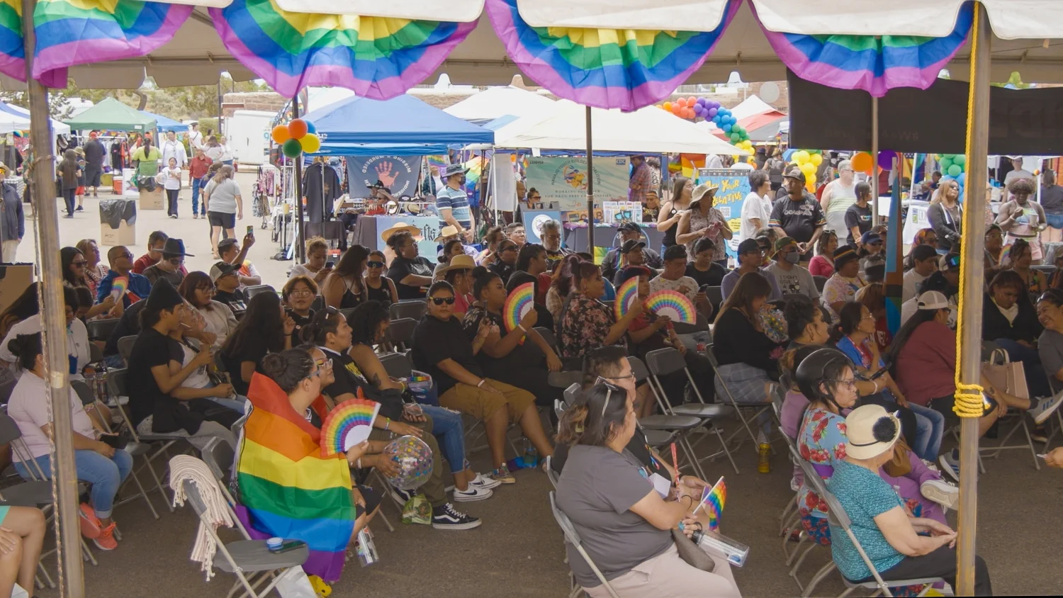 The crowd watching the drag performance. Photo: Ziyi Xu, Rocky Mountain PBS.