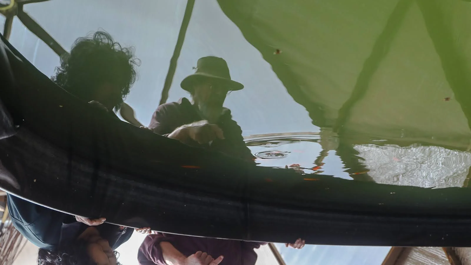 Weeks and Gunter watching the koi fish. Photo: Ziyi Xu, Rocky Mountain PBS